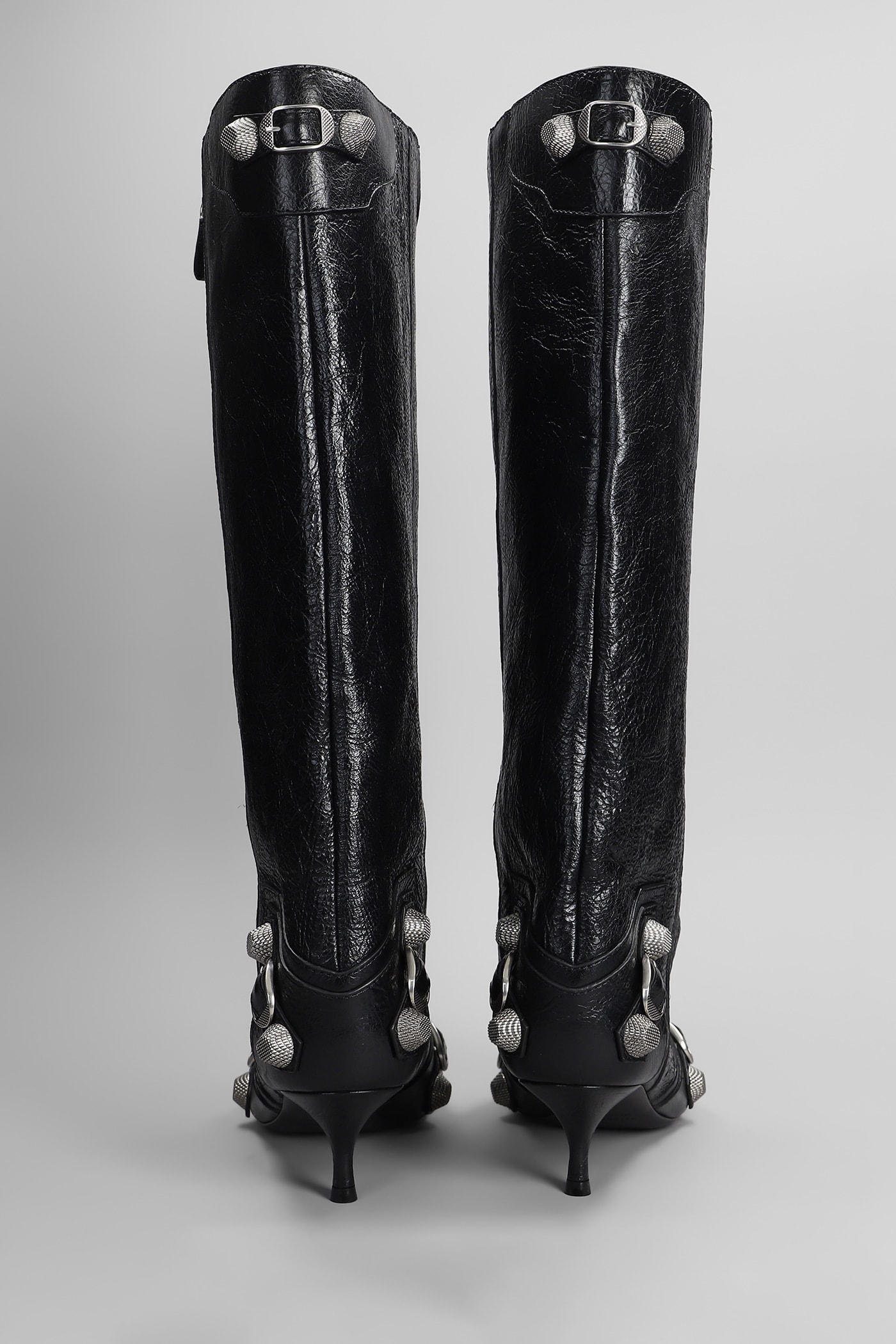 Balenciaga Cagole Wide Boot L50 Low Heels Boots In Black Leather In Black