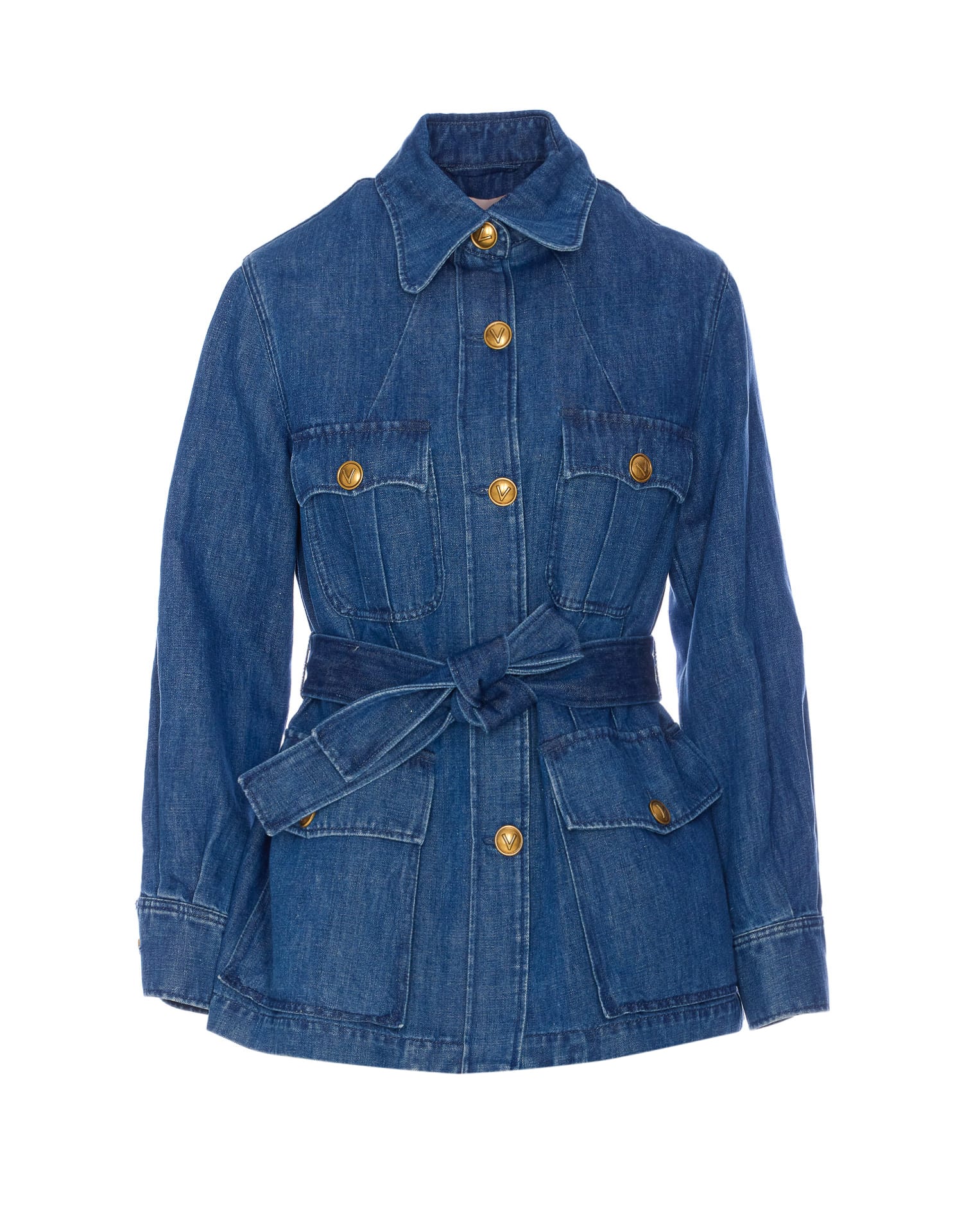 Shop Valentino Solid Sahariana In Denim In Blue