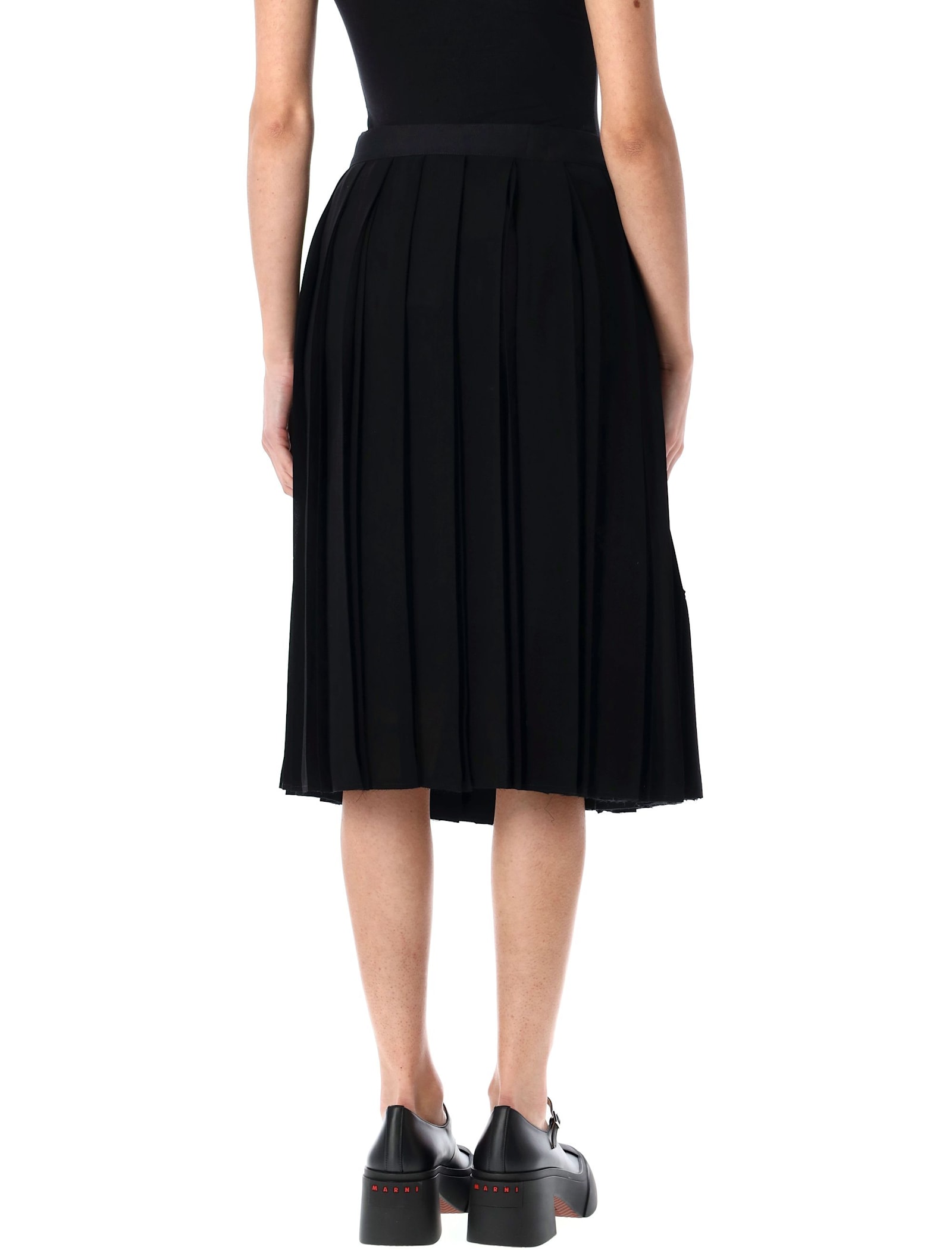 Junya Watanabe Pleated Belted Midi Skirt Asymmetric In Black