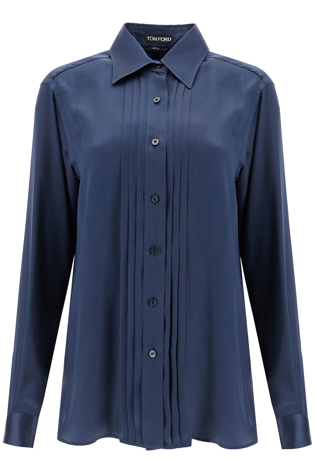 Shop Tom Ford Silk Charmeuse Blouse Shirt In Navy Blue (blue)