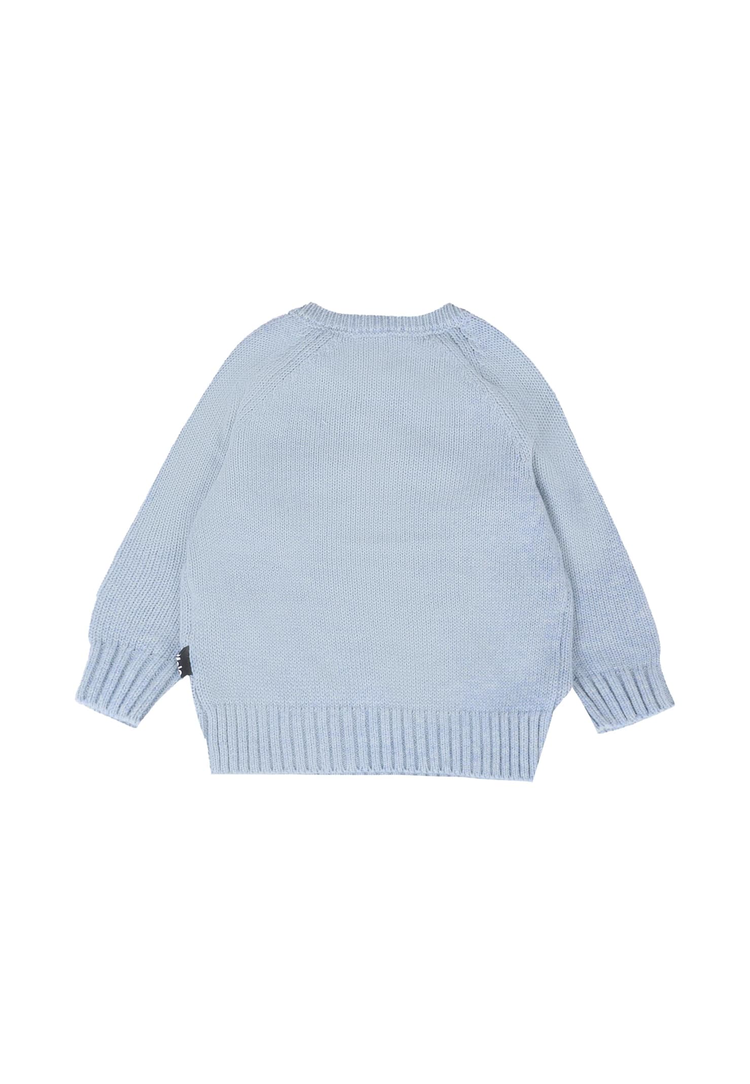Molo Light Blue Sweater For Baby Boy With Bear In Blue