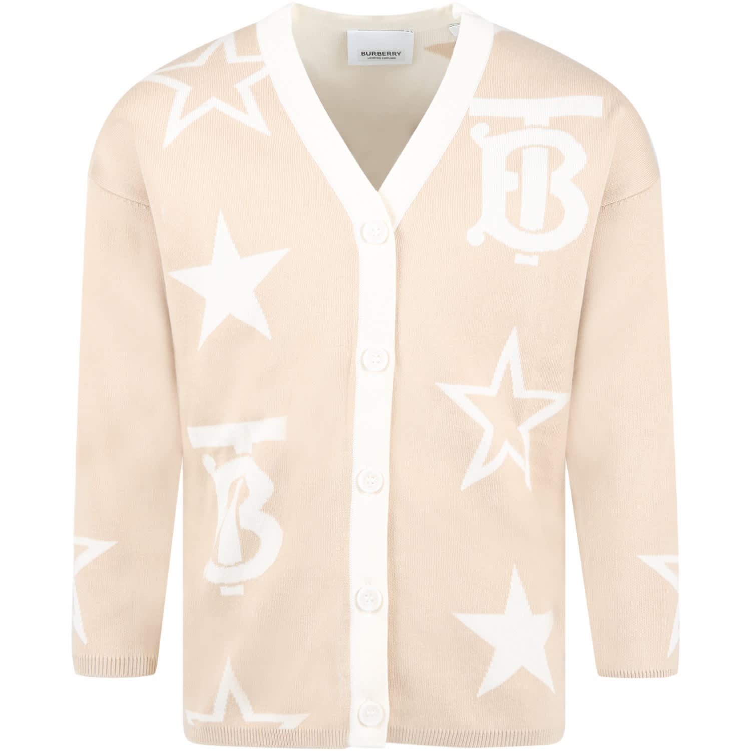 BURBERRY BEIGE CARDIGAN FOR KIDS WITH TB MONOGRAM