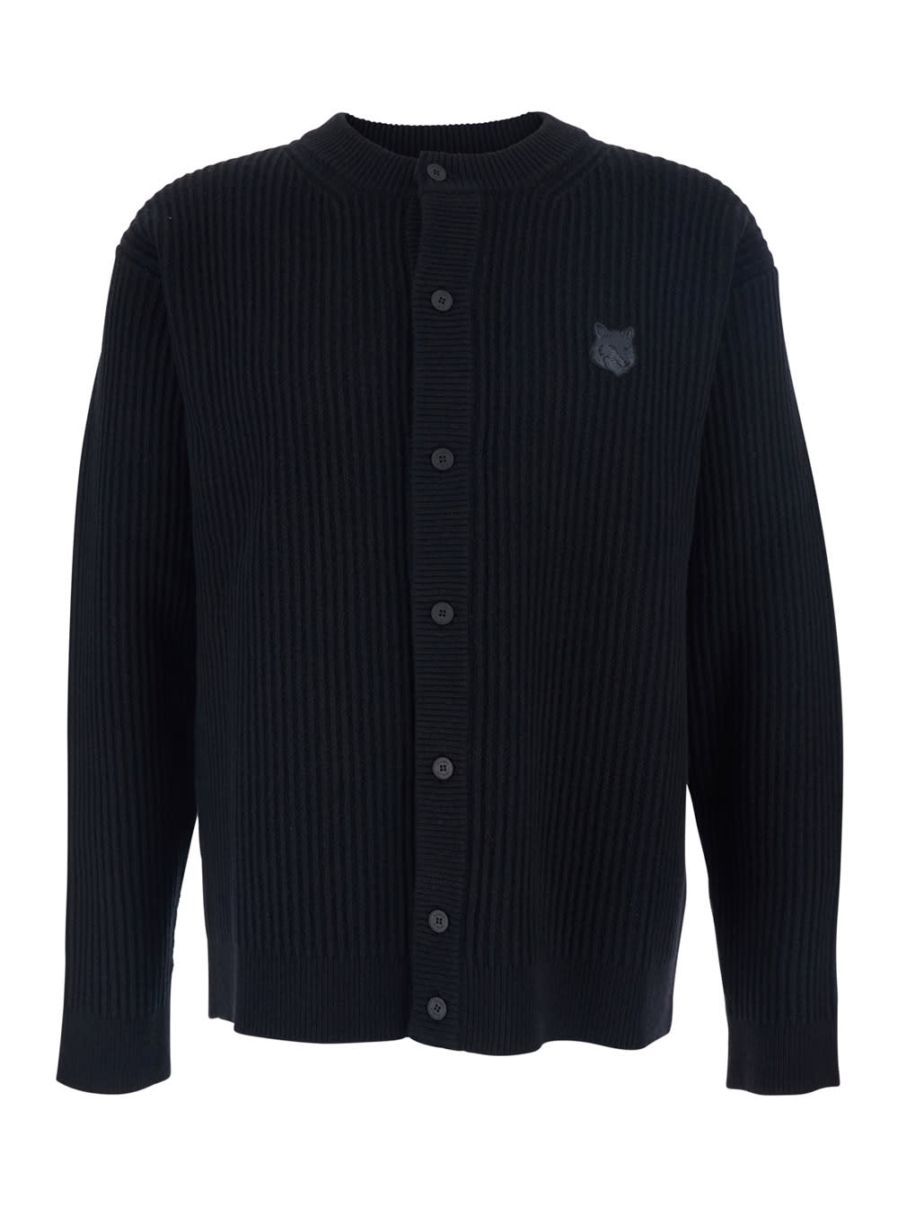 Maison Kitsuné Fox Head Wool Ribbed Cardigan Clothing In Black
