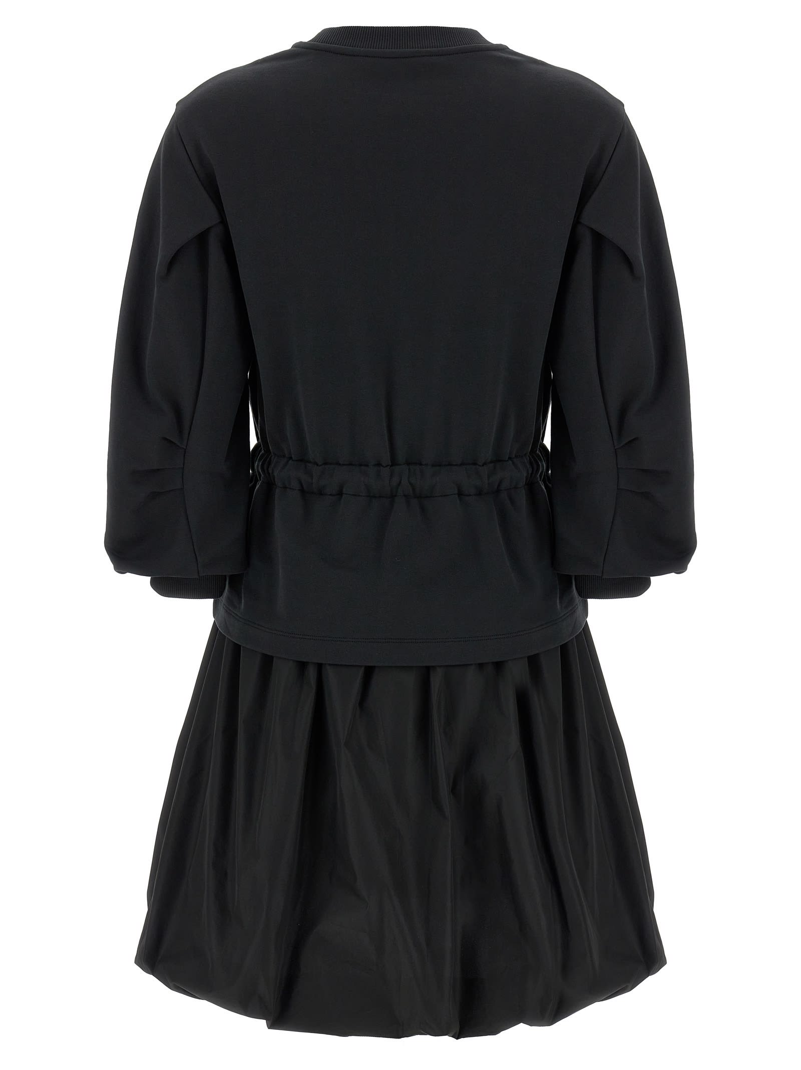 Moncler Black Dress With Elastic Waist And Logo Patch On The Sleeve In Tech Fabric Woman