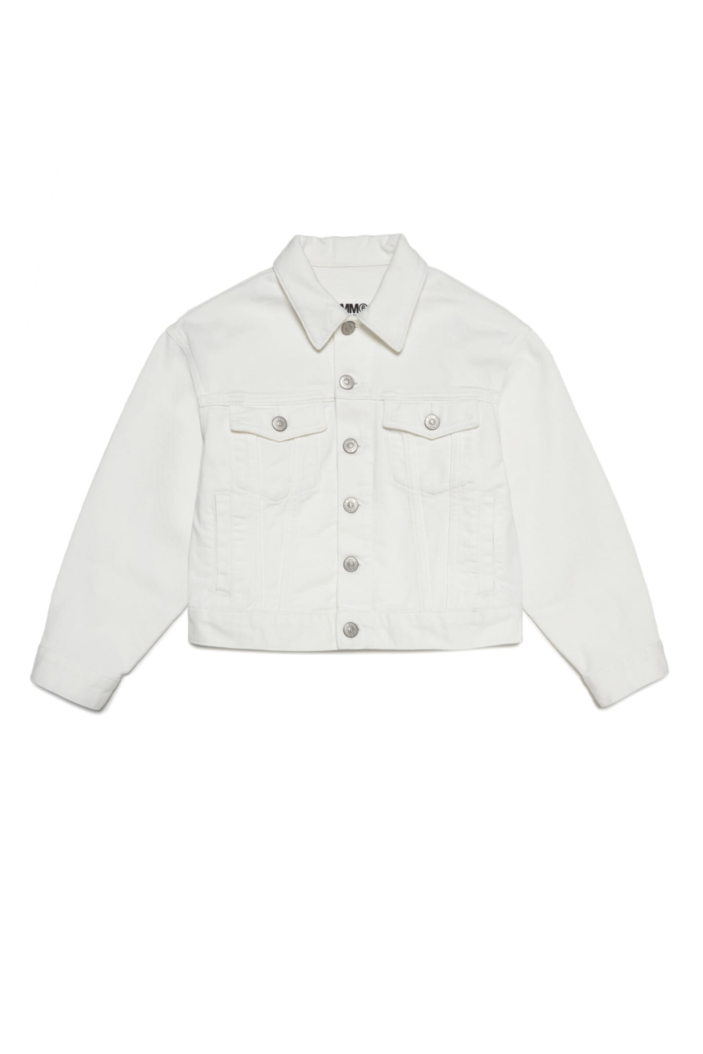 Mm6 Maison Margiela Rear Logo Print Denim Jacket In Off White