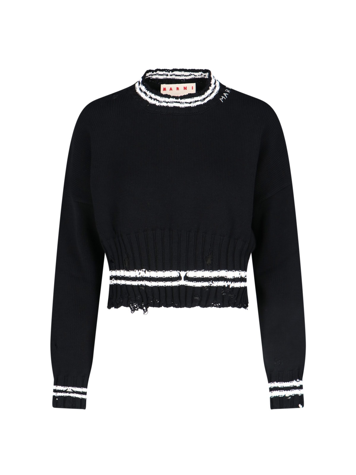 Marni Roundneck Crewneck Crop Distressed Ribbed Contrast In Black