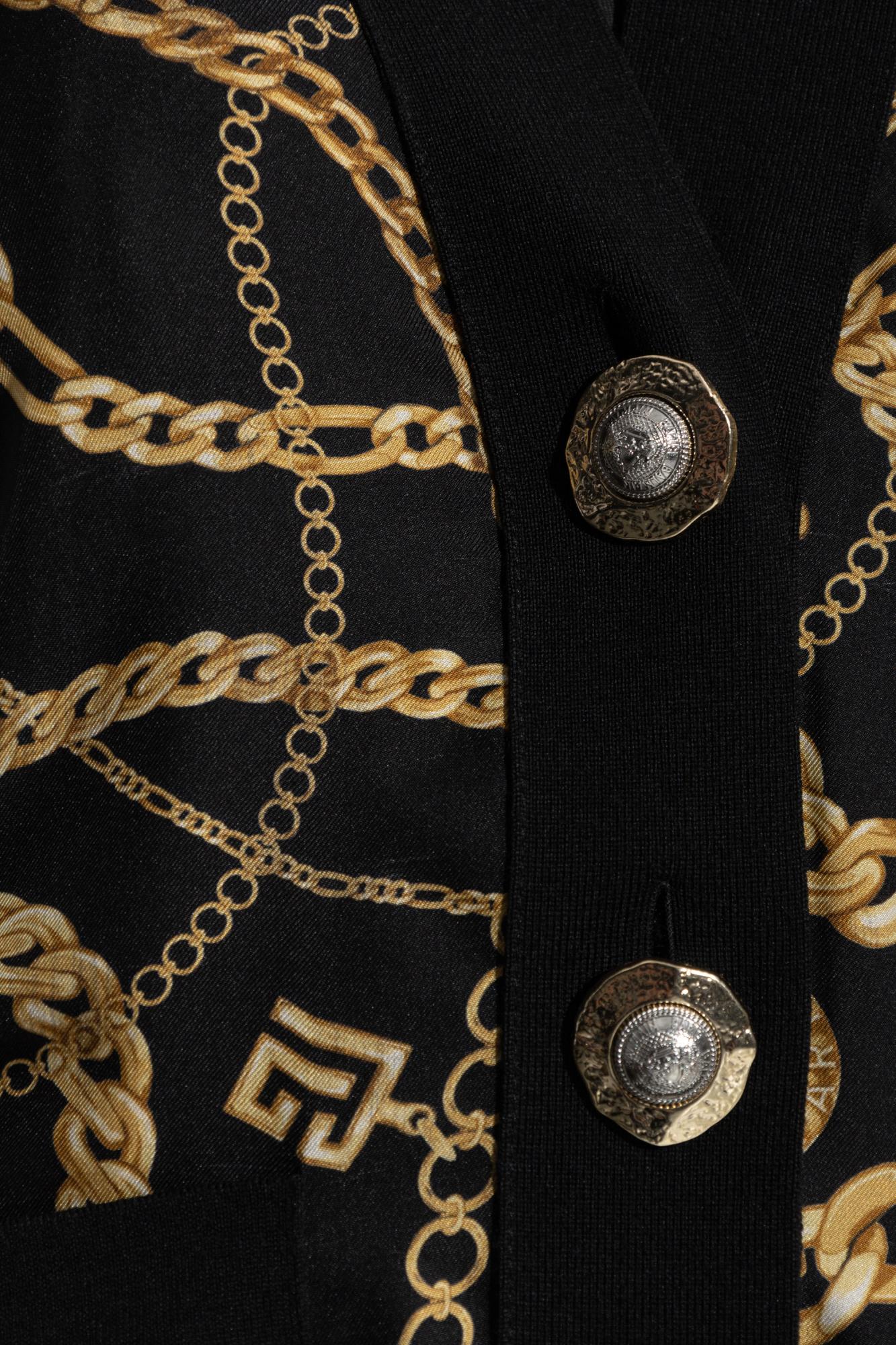 Balmain Chain Print Silk And Wool Cardigan In Black
