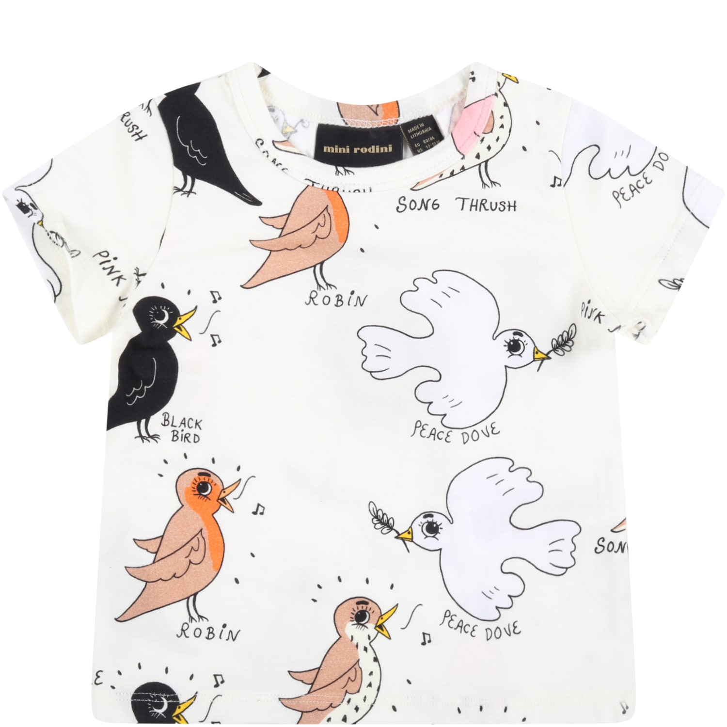Mini Rodini White T-shirt For Babykids With Birds