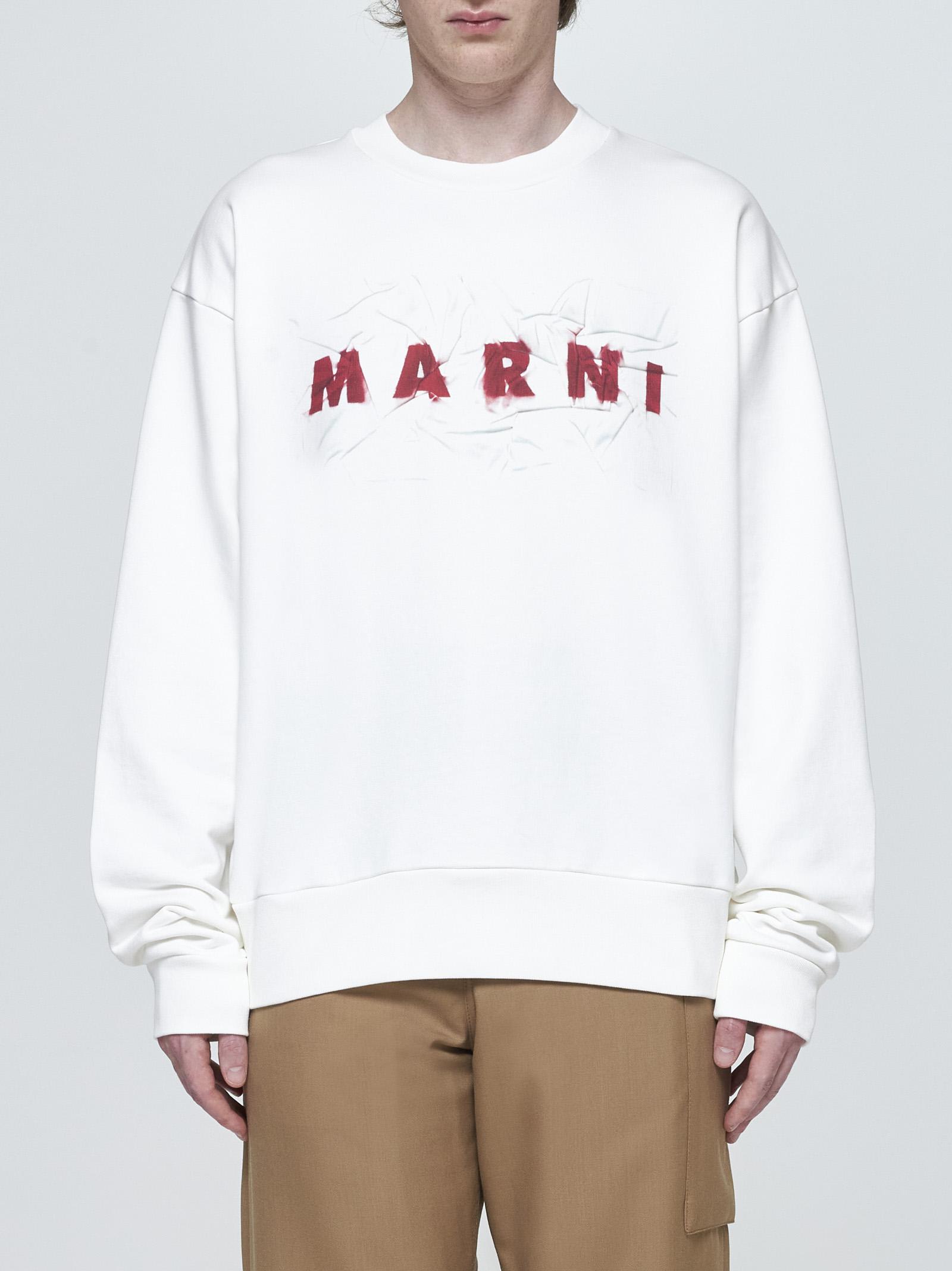 Shop Marni Logo Cotton Oversized Sweatshirt In White