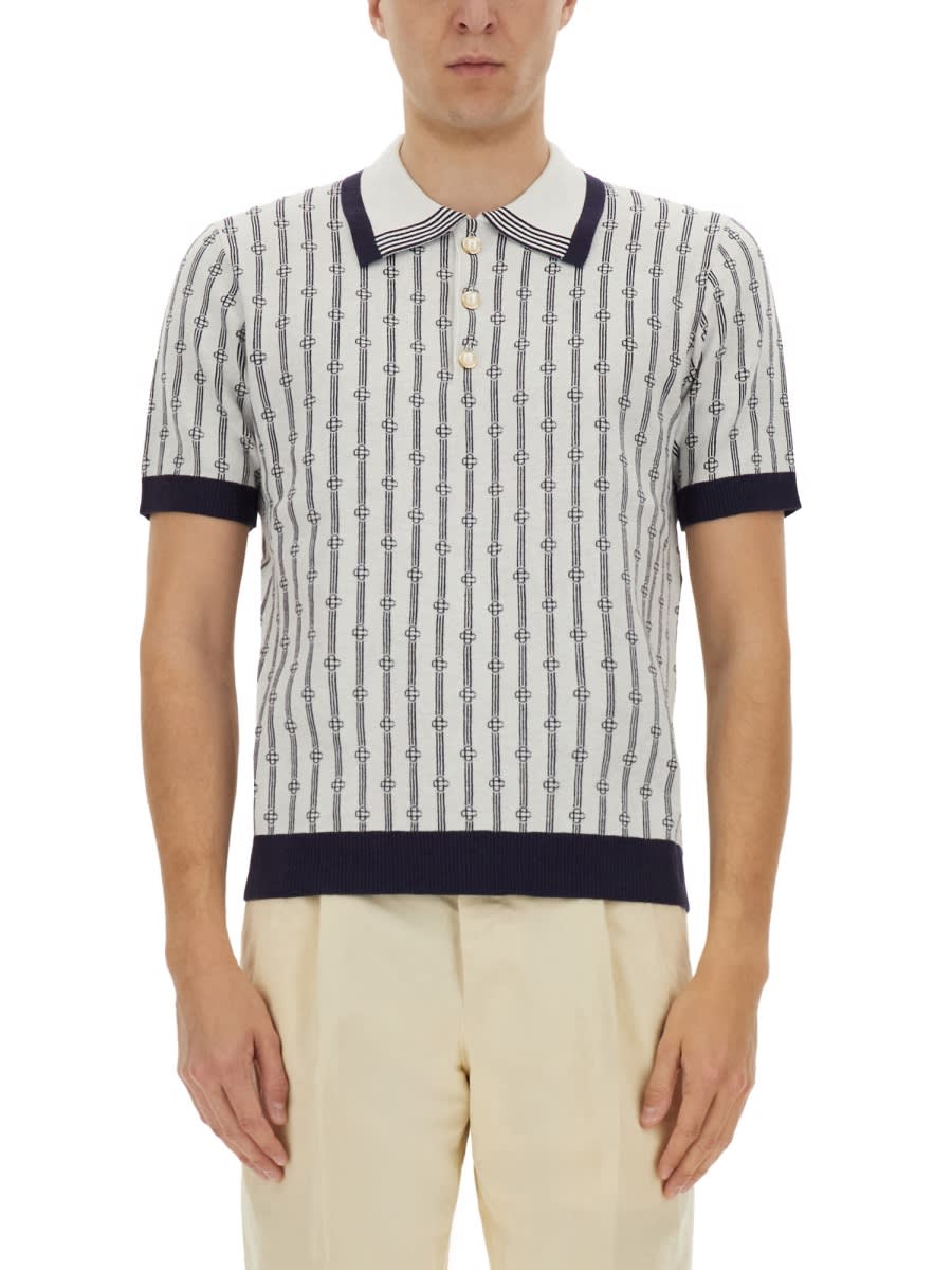 Casablanca White Polo With Classic Collar And All-over Logo Motif