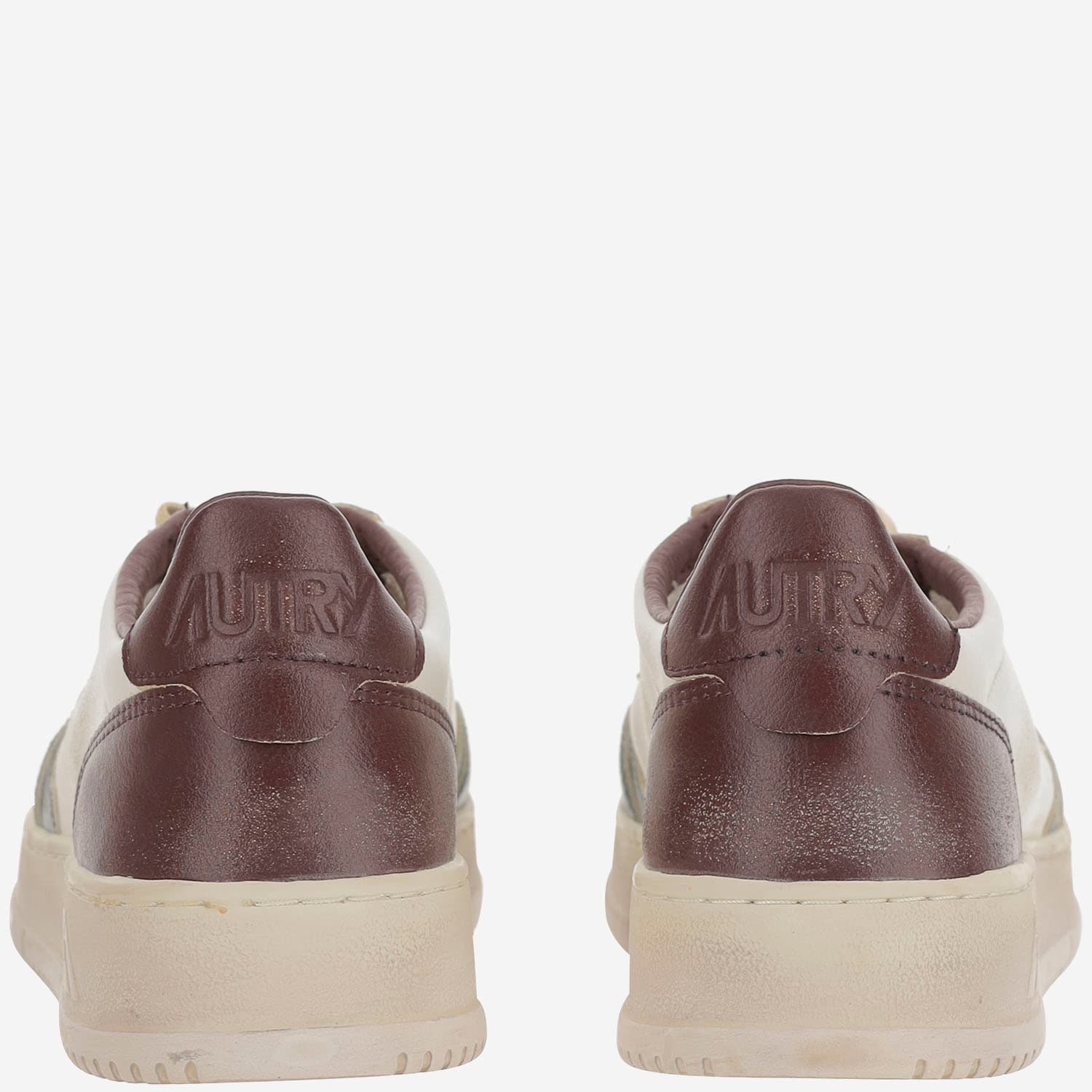 Autry Medalist Low Super Vintage Sneakers In White Pine Grove Leather And Rum Raisin In Animal Print