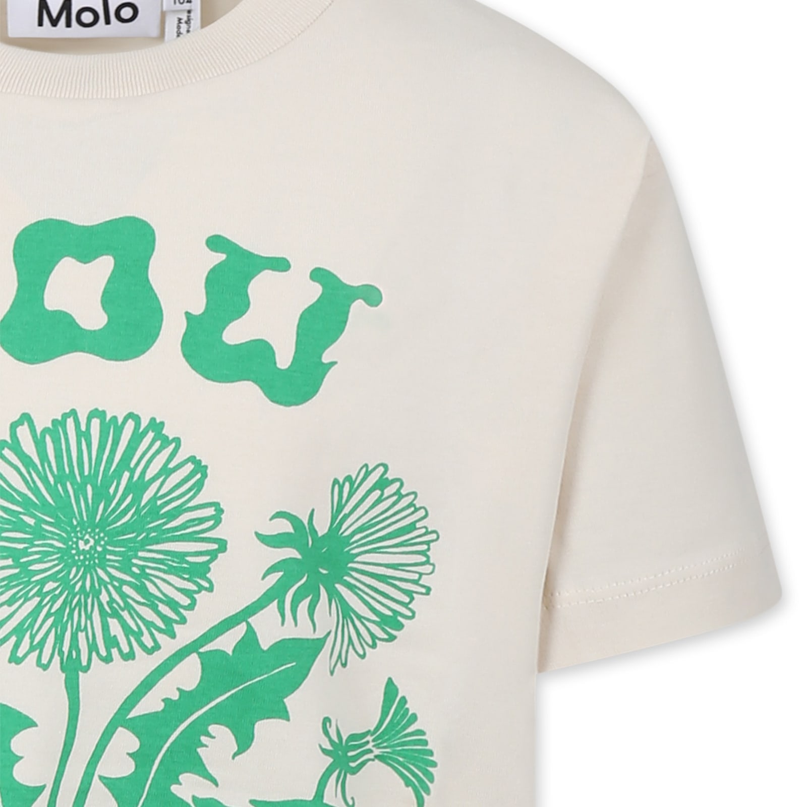 Molo Ivory T-shirt For Girl With Flower Print In Ivory