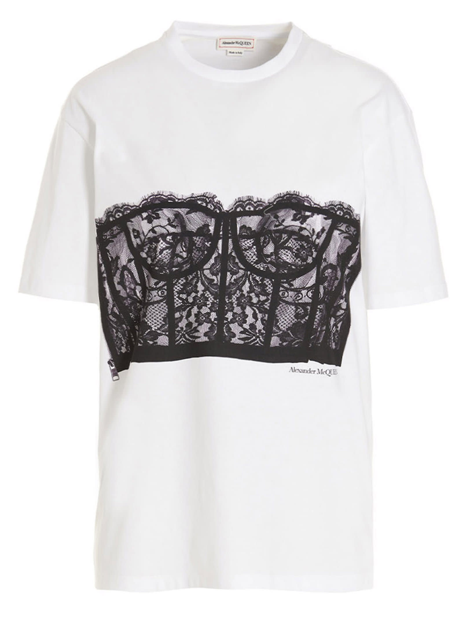 Shop Alexander Mcqueen Corset T-shirt In White/black