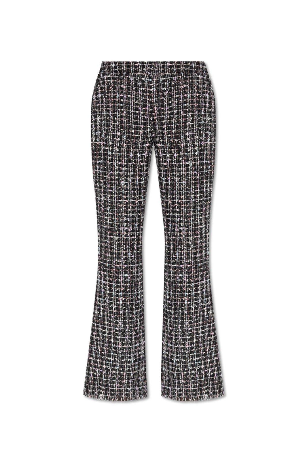 Shop Balmain Mid Rise Tweed Flared Trousers In Nero/multicolor