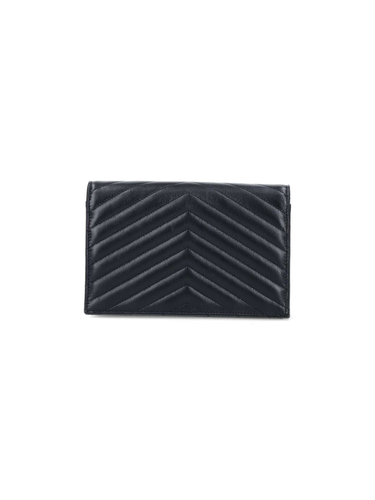 Saint Laurent Envelope Cassandre Chain Wallet In Black