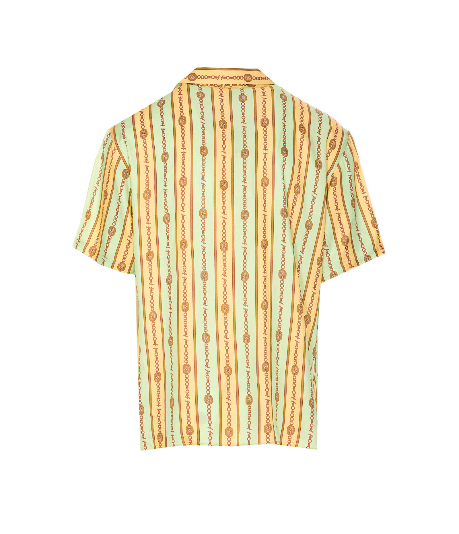 Drôle De Monsieur 'la Chemise Bijoux' Multicolor Bowling Shirt With Cuban Collar And All-over Striped Motif In Green
