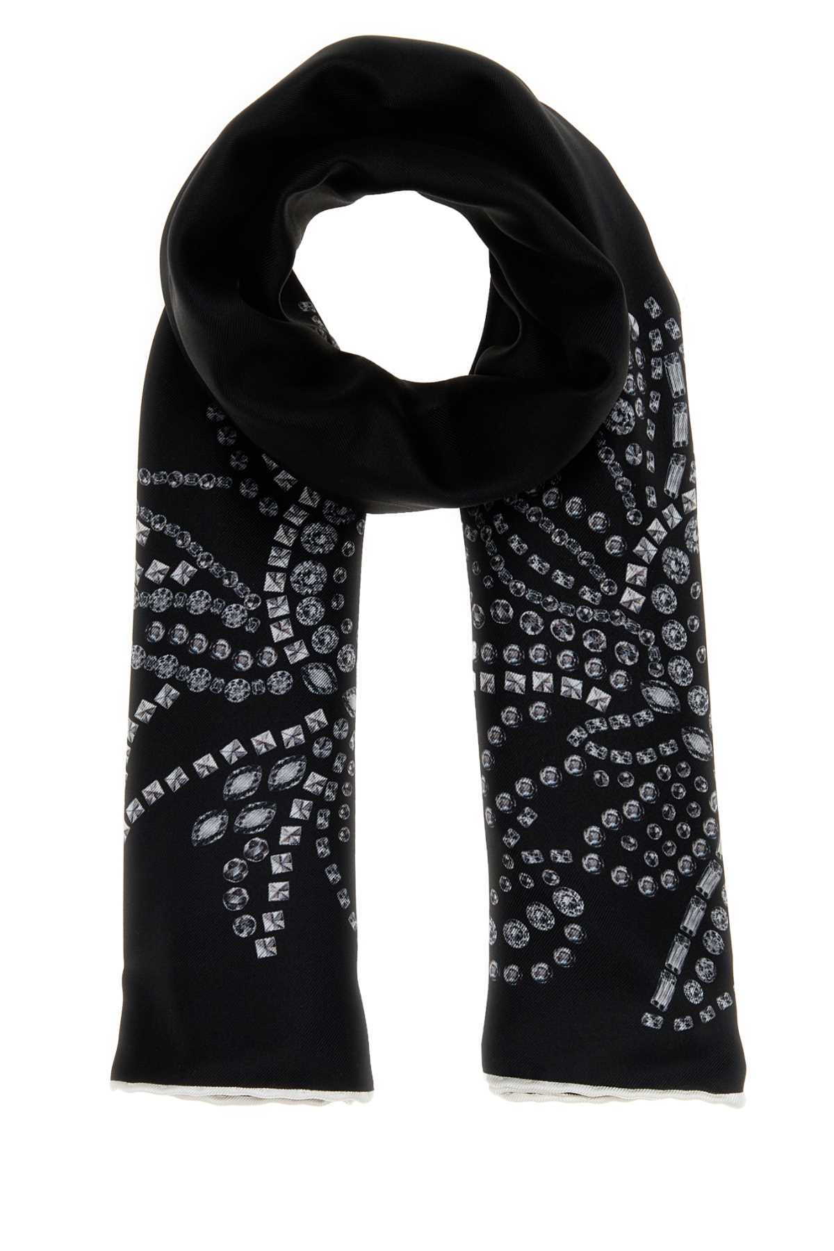 Alexander Mcqueen Printed Silk Foulard In Black