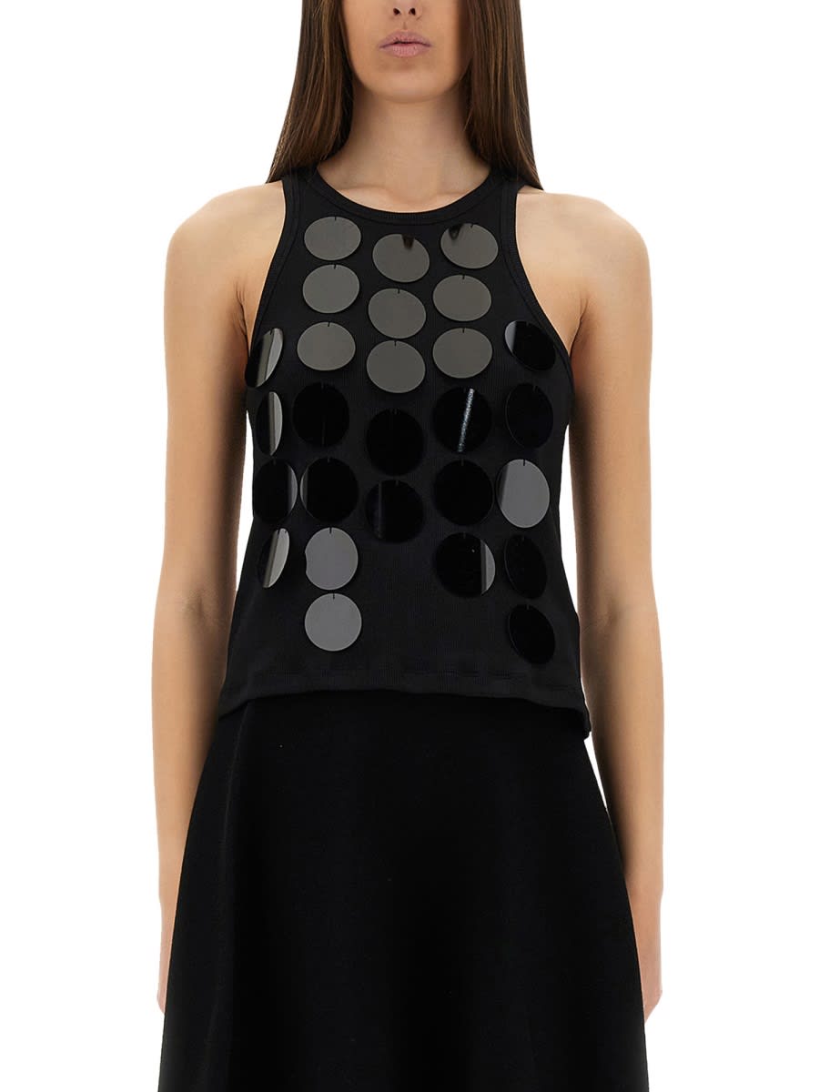 Msgm Cotton Racerback Tops With Round Disc Embellishments