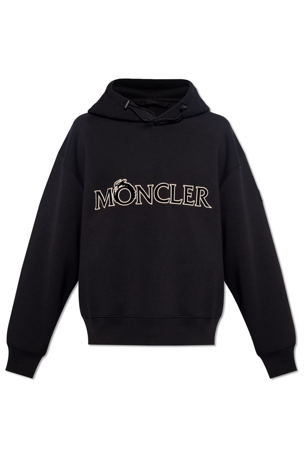 Shop Moncler Logo Embroidered Drawstring Hoodie In Black