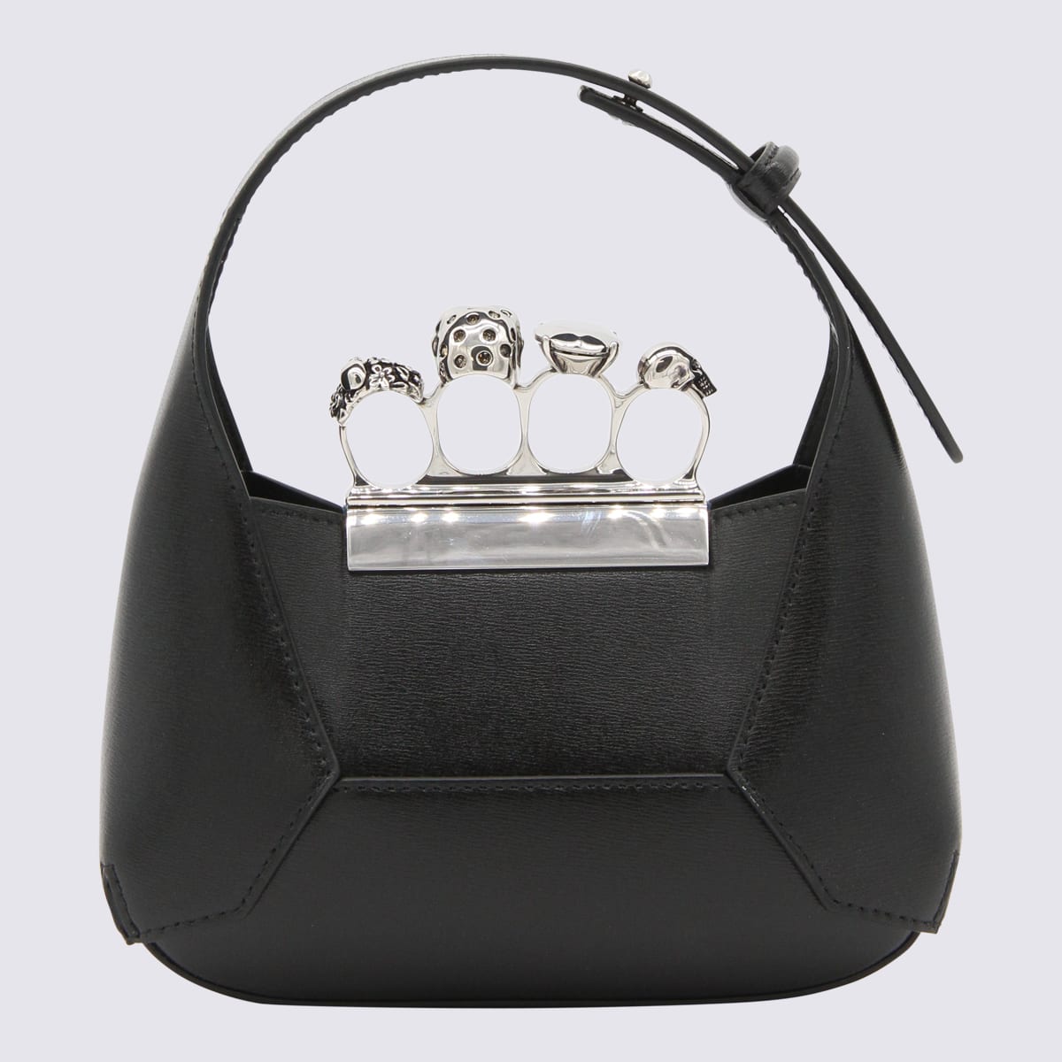 Shop Alexander Mcqueen Black Leather Jeweled Hobo Handle Bag