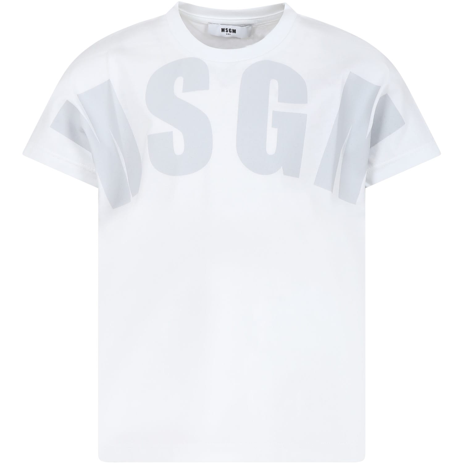 Msgm White T-shirt For Kids With Logo In Bianco