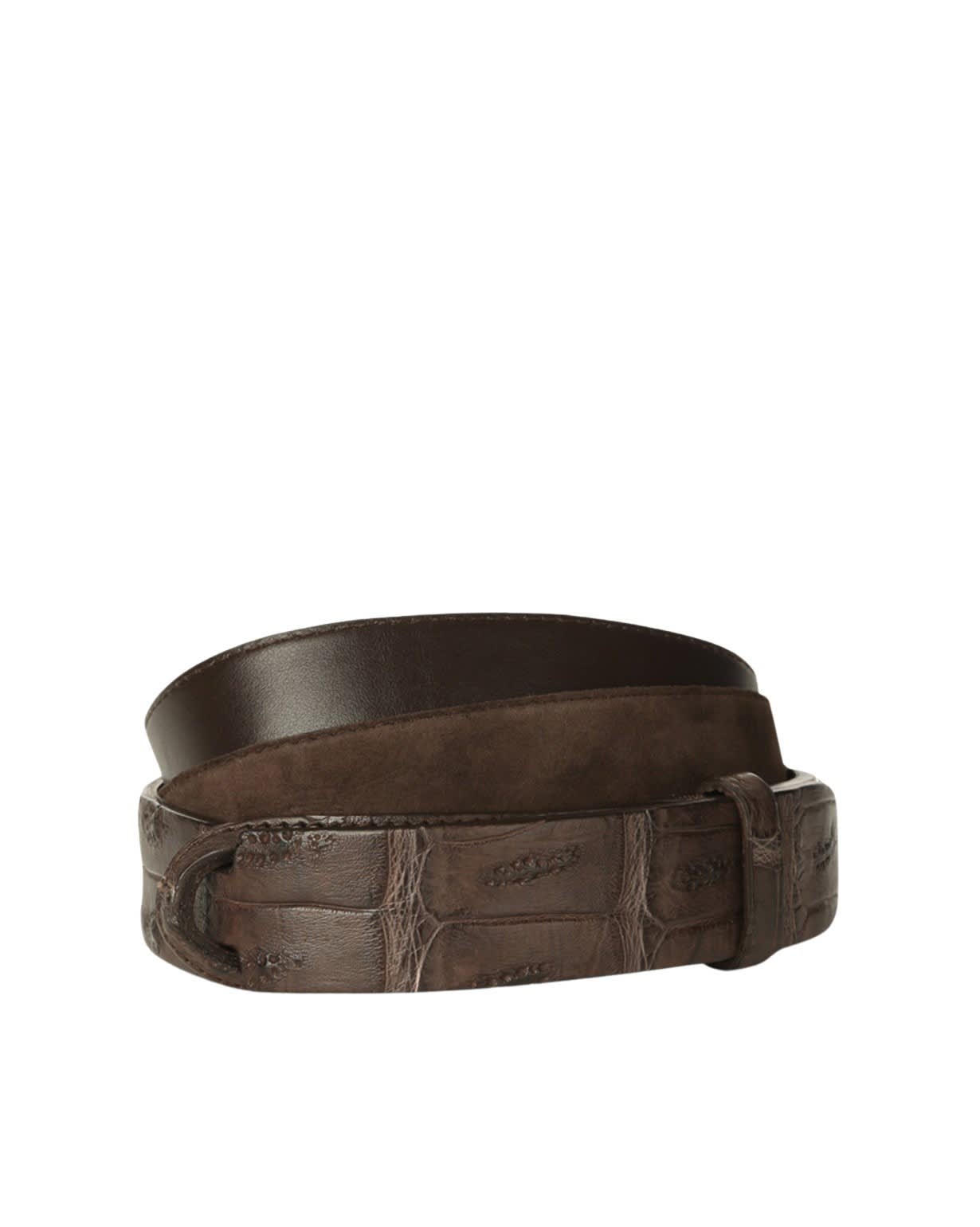 Orciani Crocodile Textured Suede Belt In Rich Brown In Brown