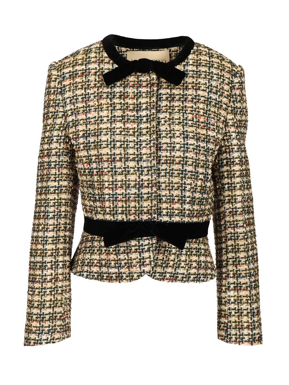 Valentino Velvet Bow Tweed Jacket In Multi