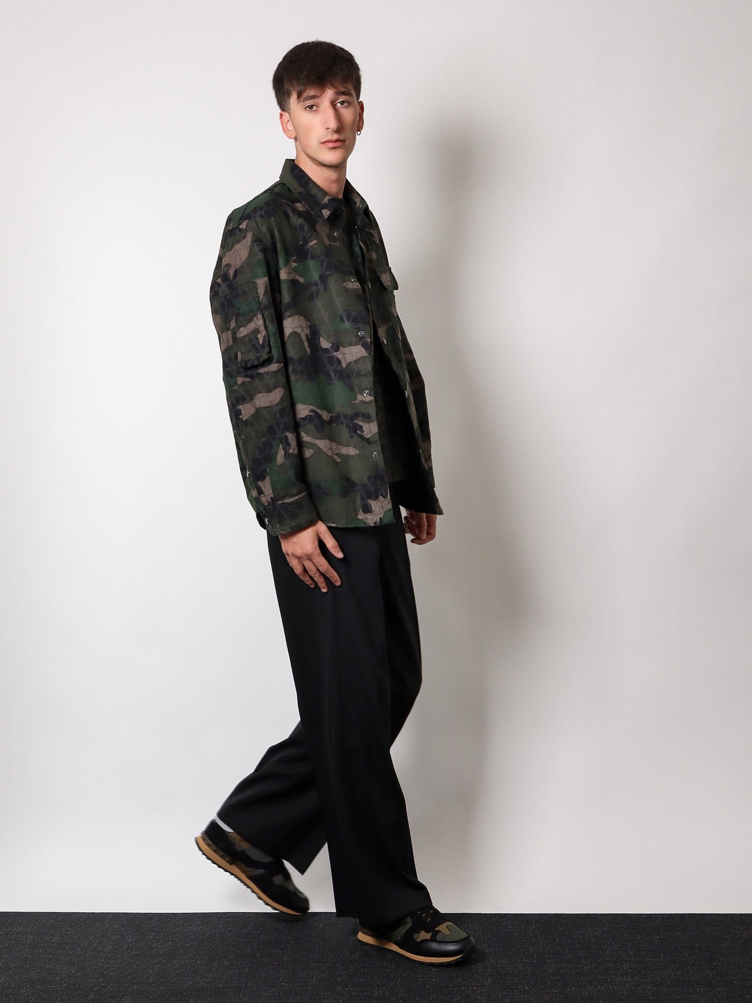 Valentino Men Cotton Jacket With Camouflage Motif In Green