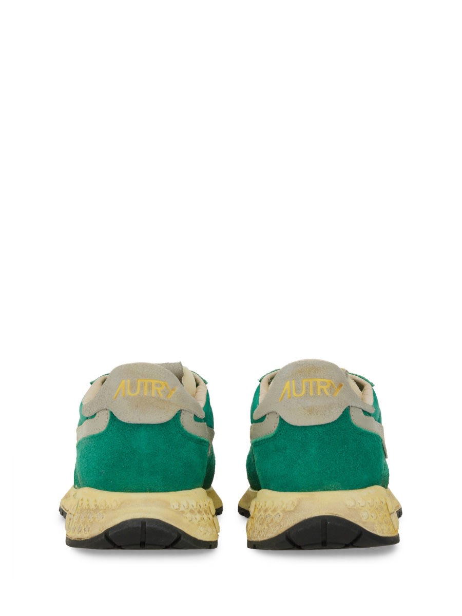 Autry Supervintage Sneaker With Rubber Sole And Suede Panels In Green