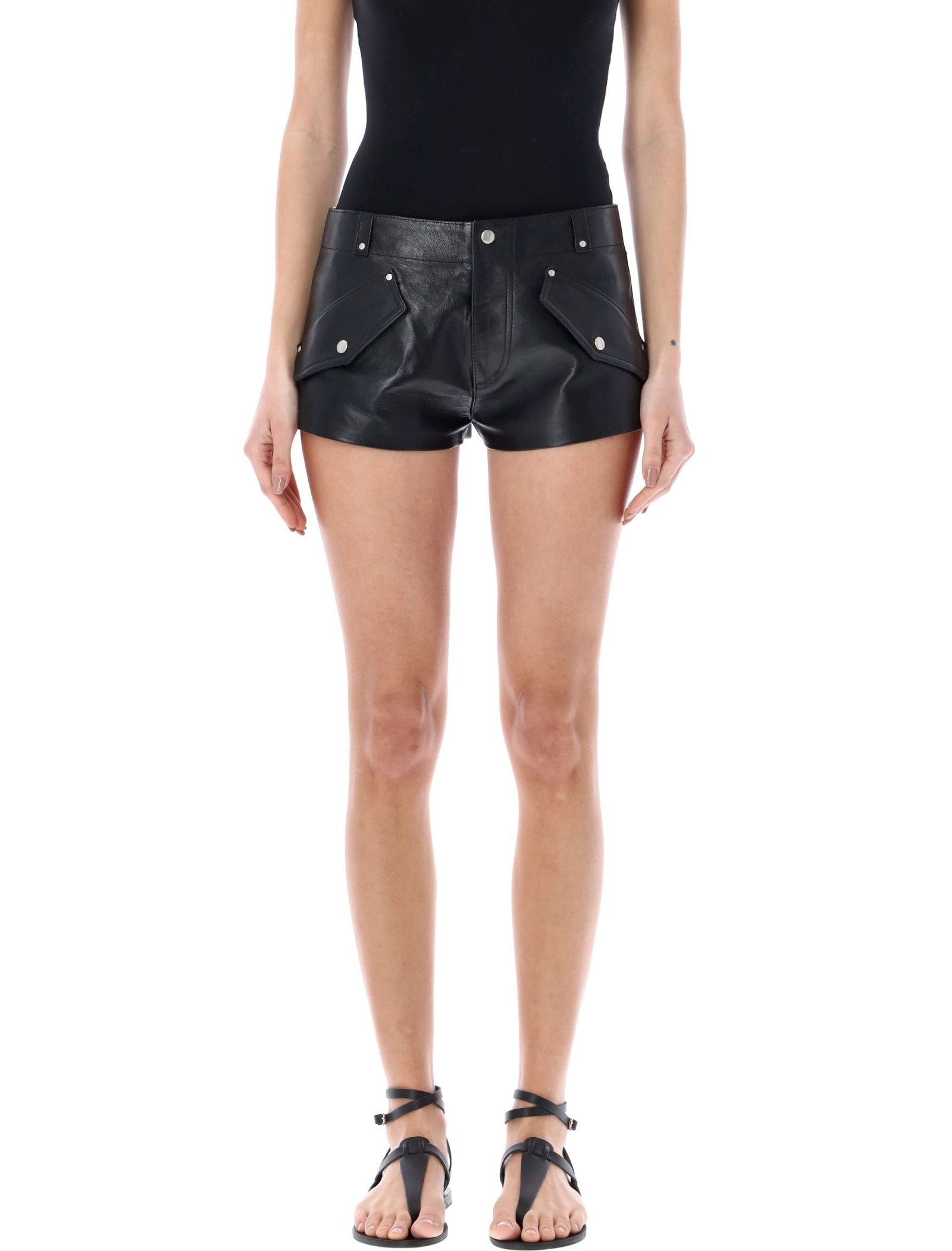 DURAZZI MILANO LEATHER SHORT PANTS WITH FRONT FLAP POCKETS