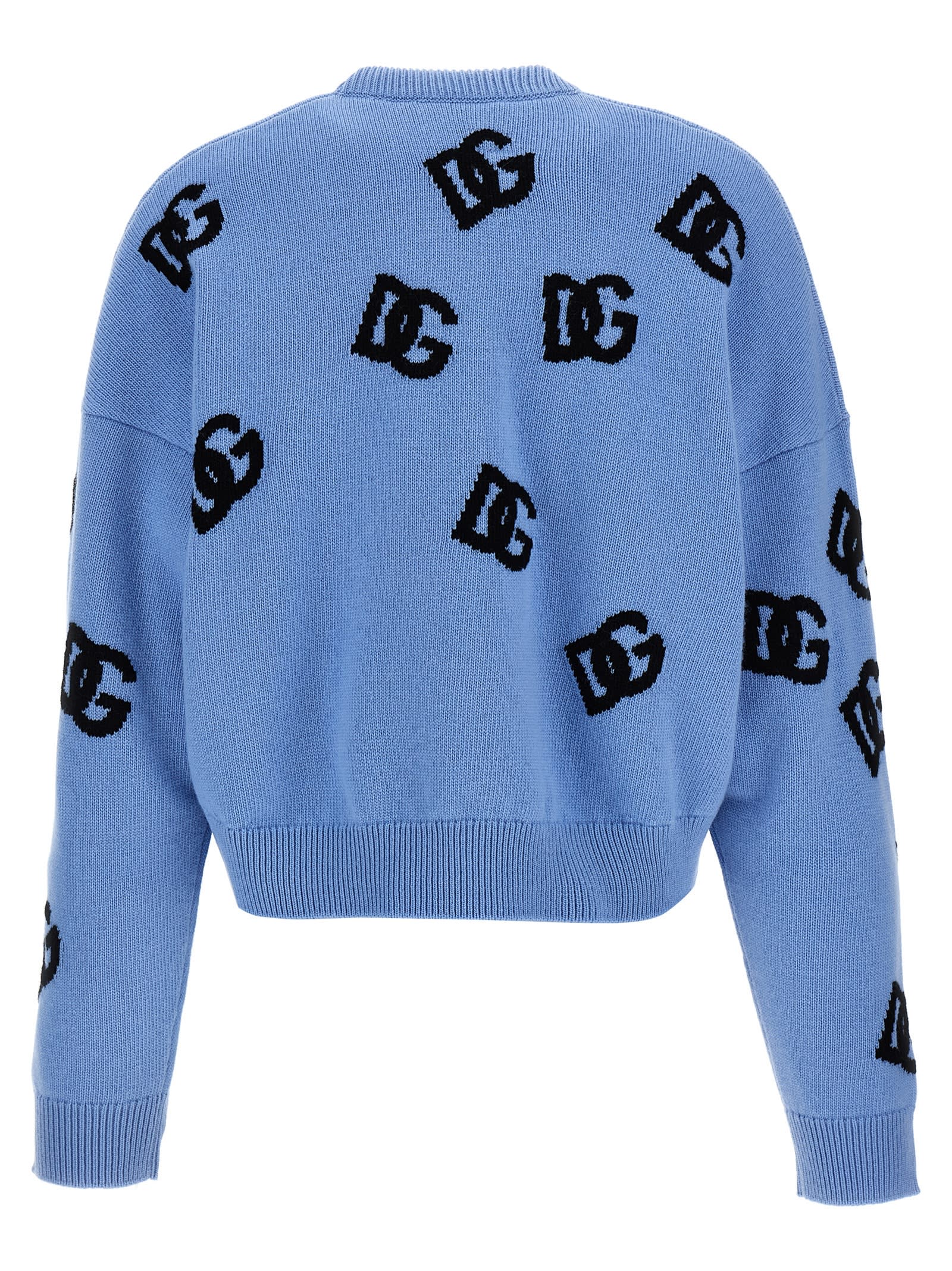 Shop Dolce & Gabbana Jacquard Logo Sweater In Light Blue