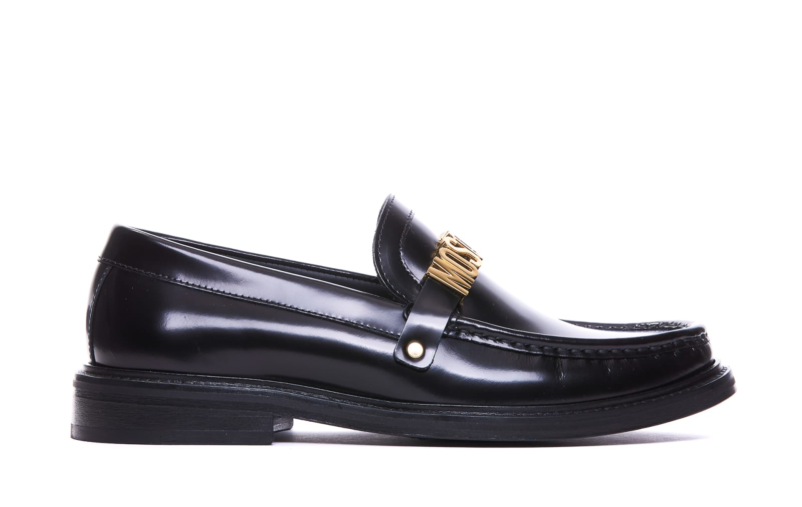 Shop Moschino Lettering Logo Loafers In Black