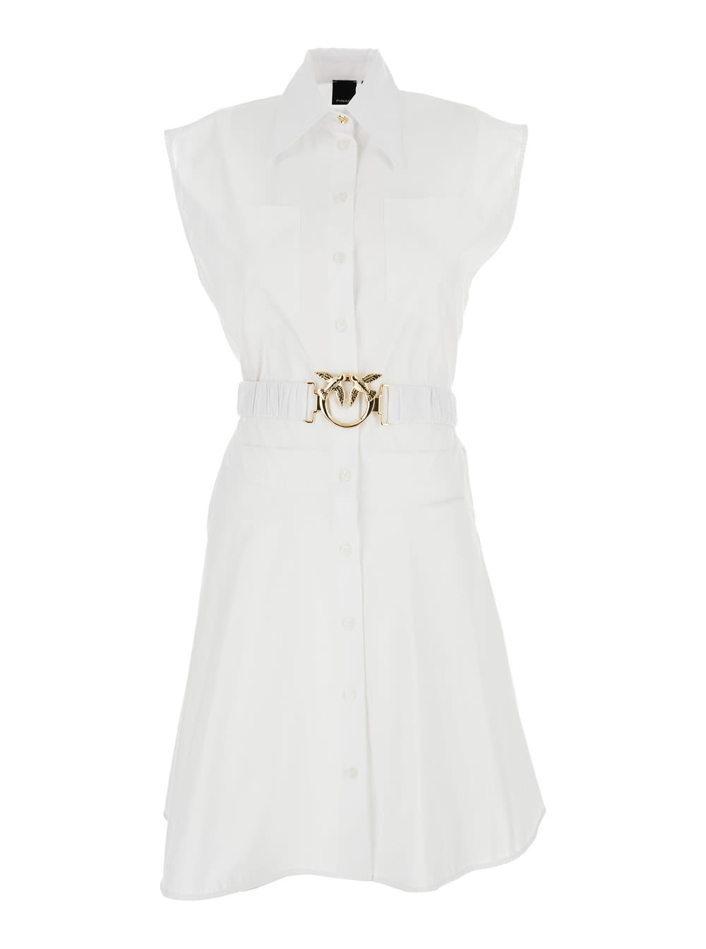 White Popeline Mini-dress With Love-bird Belt In Cotton Woman