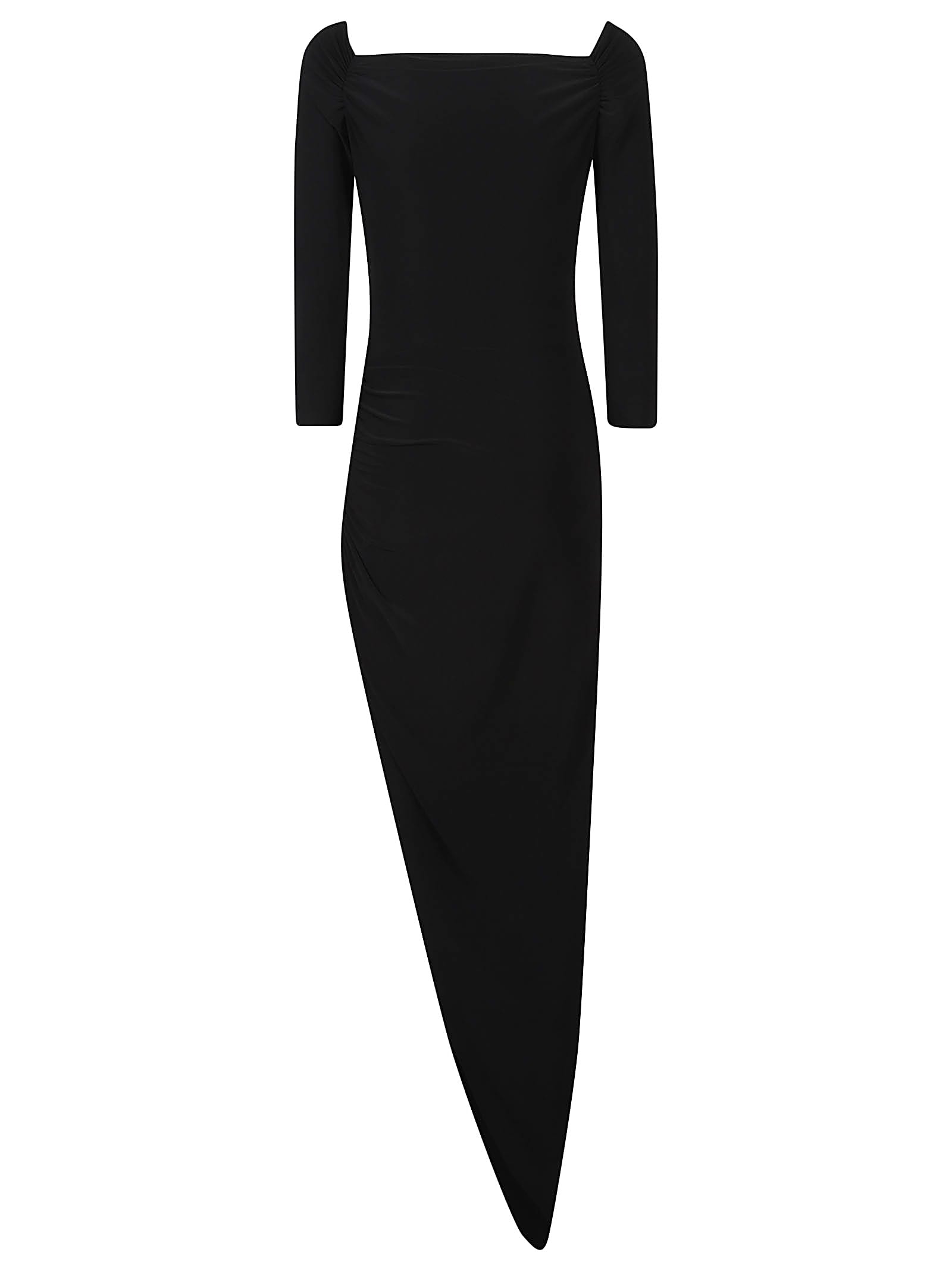 Norma Kamali Black Dress With Draped Details And Bare Shoulders In Black
