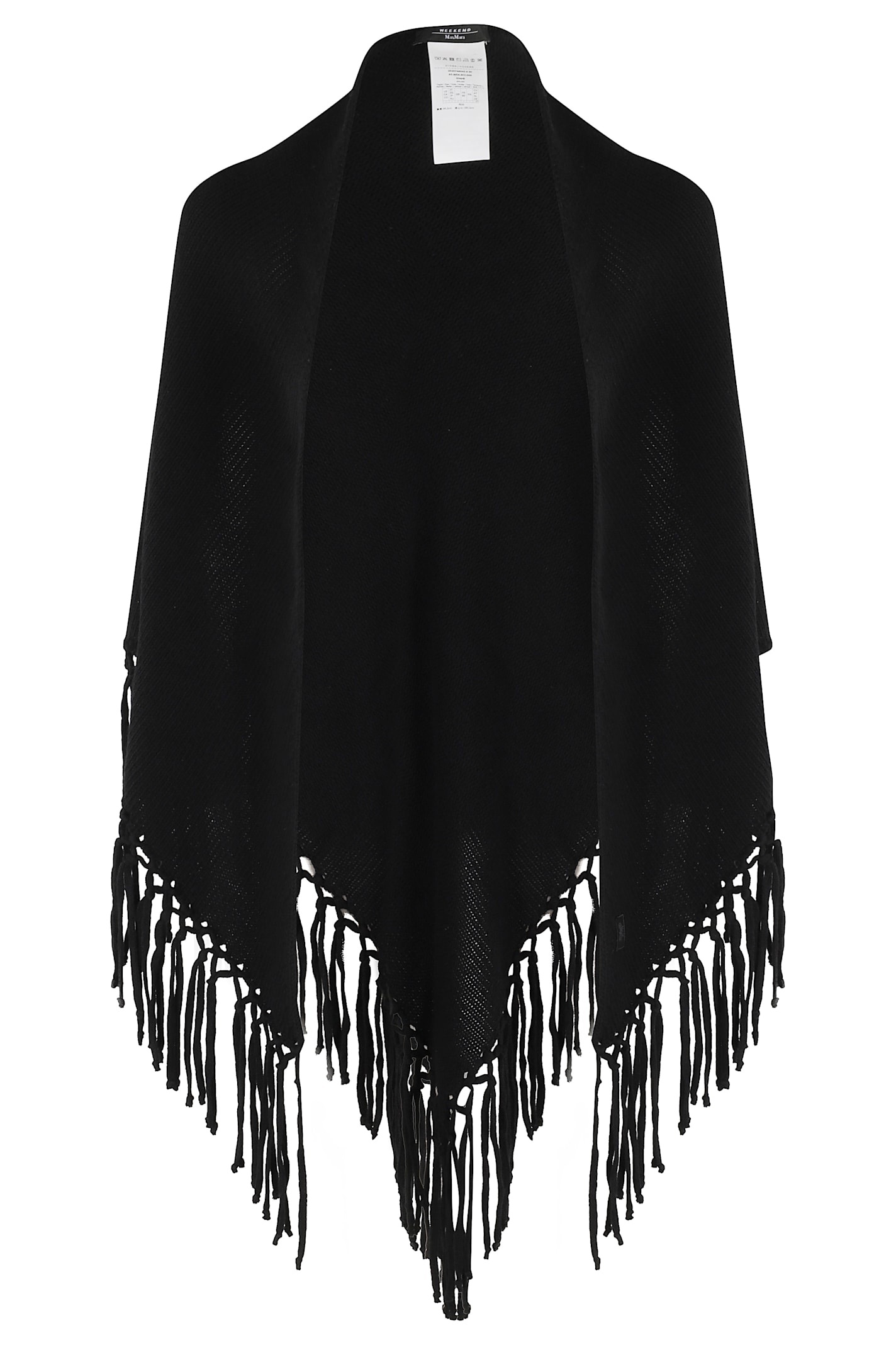 Weekend Max Mara Fringed Wool Cape In Black