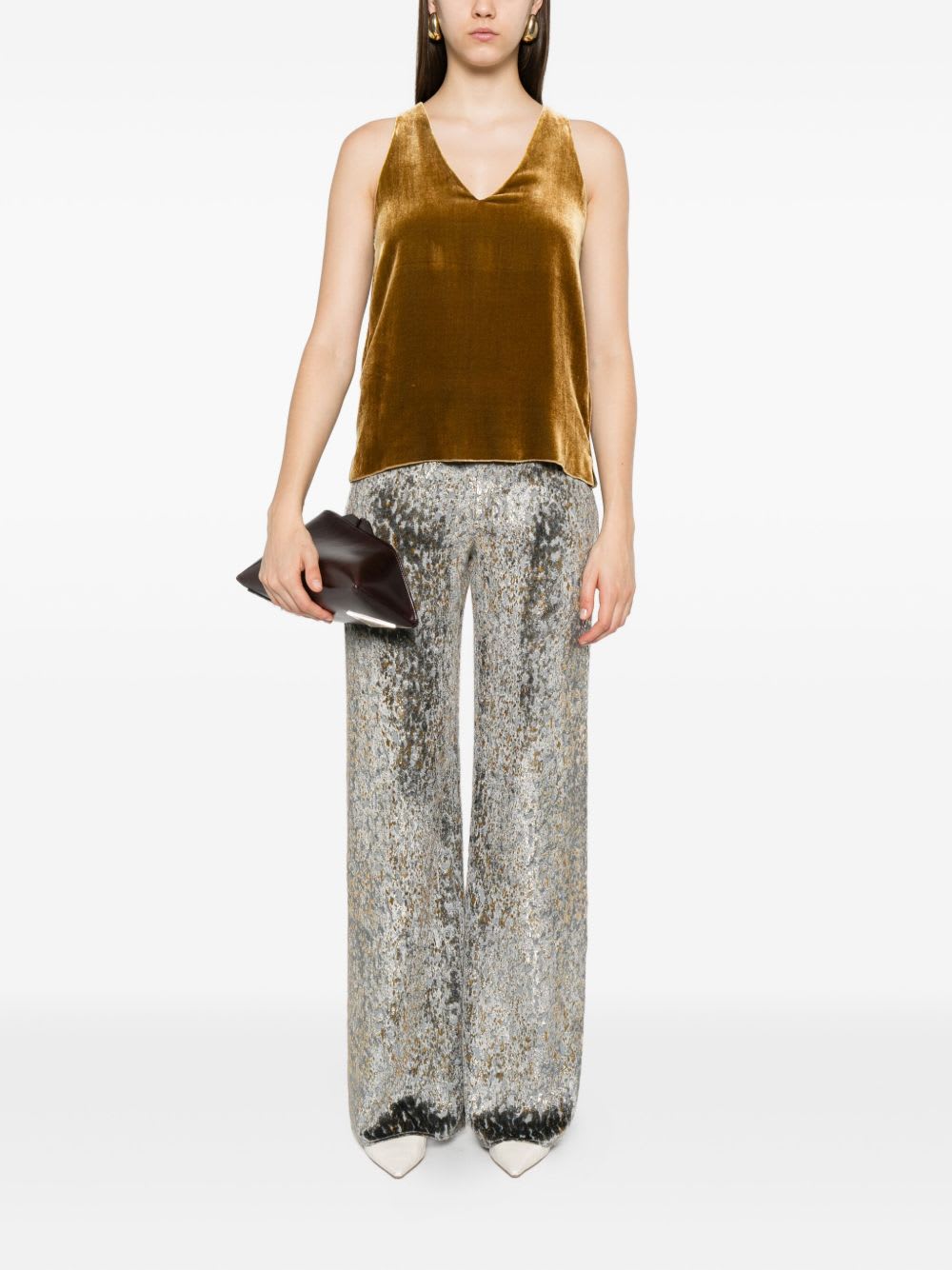 Forte Forte High Waist Wide-leg Trousers With Metallic Effect In Multi