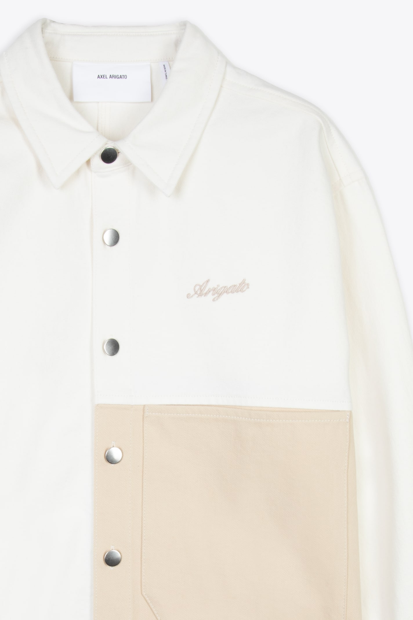 Shop Axel Arigato Block Shirt Off White And Beige Colorblock Overshirt - Block Shirt In Ecrù