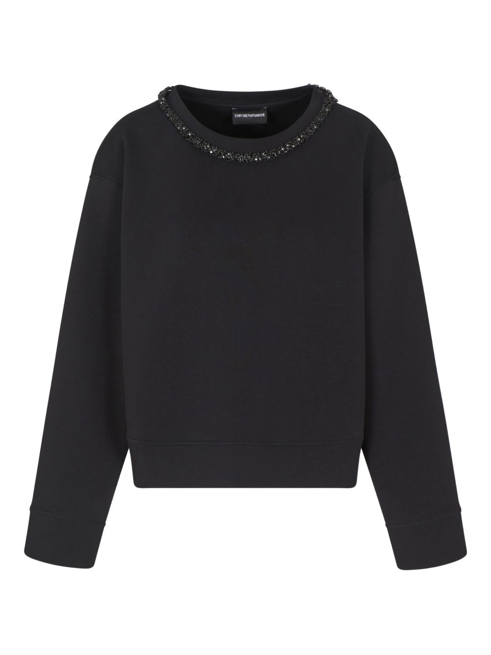 Emporio Armani Women Black Cotton Crewneck Sweatshirt, Xs Luxury Sweatshirts & Hoodies For Women Darveys In Black