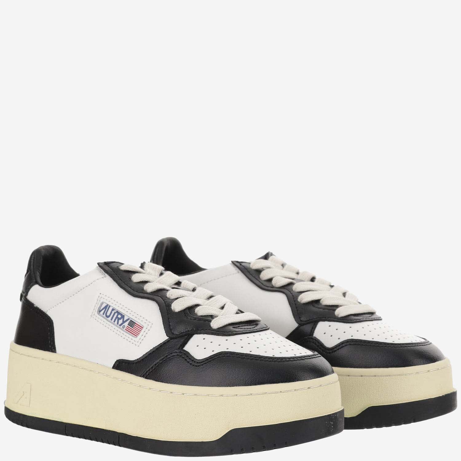 Shop Autry Medalist Platform Leather Sneakers In Leat Leat Wht Blk