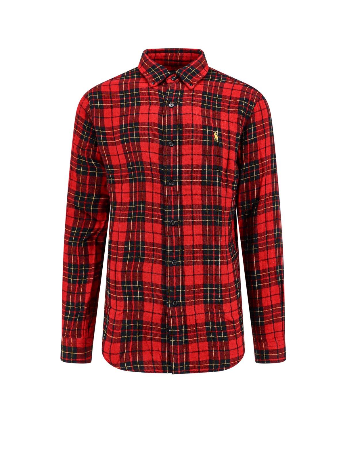 Shop Ralph Lauren Pony Embroidered Plaid Shirt In Red Black