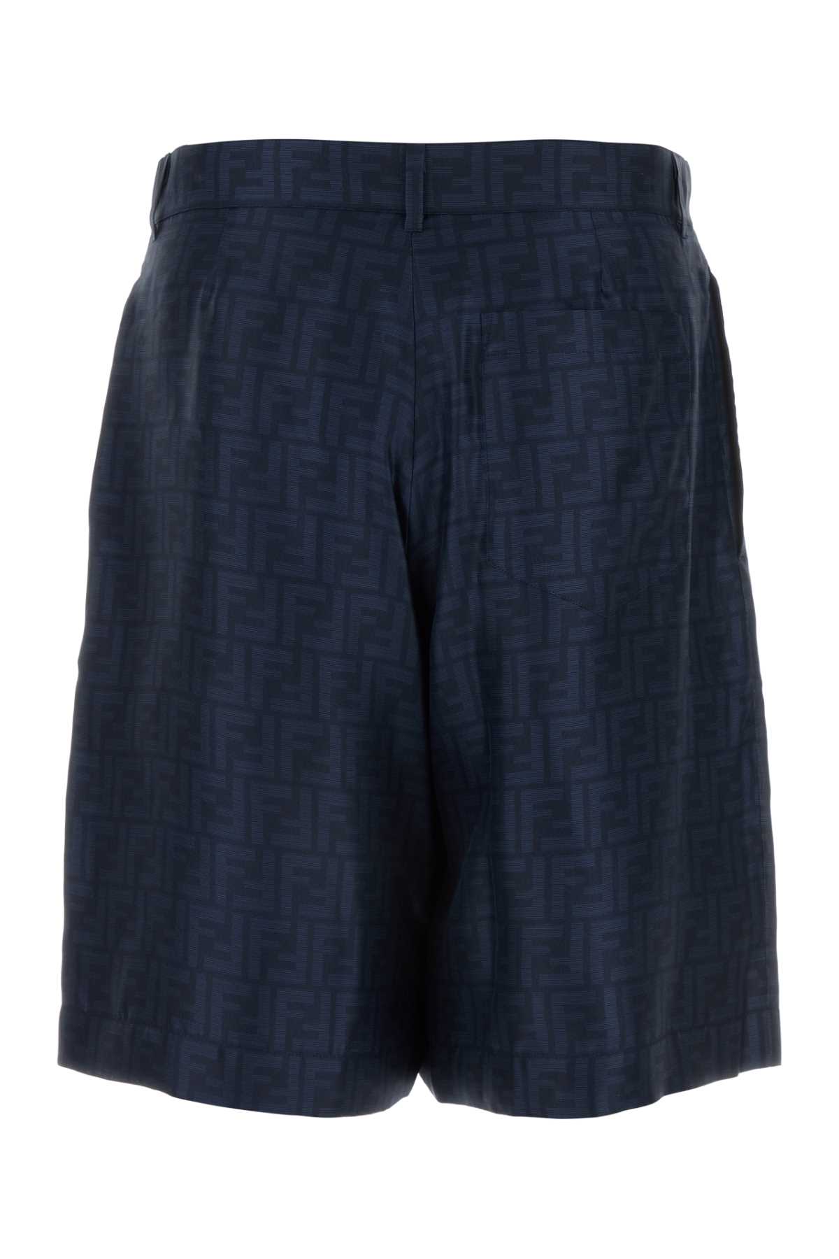 Shop Fendi Embroidered Silk Bermuda Shorts In Blue