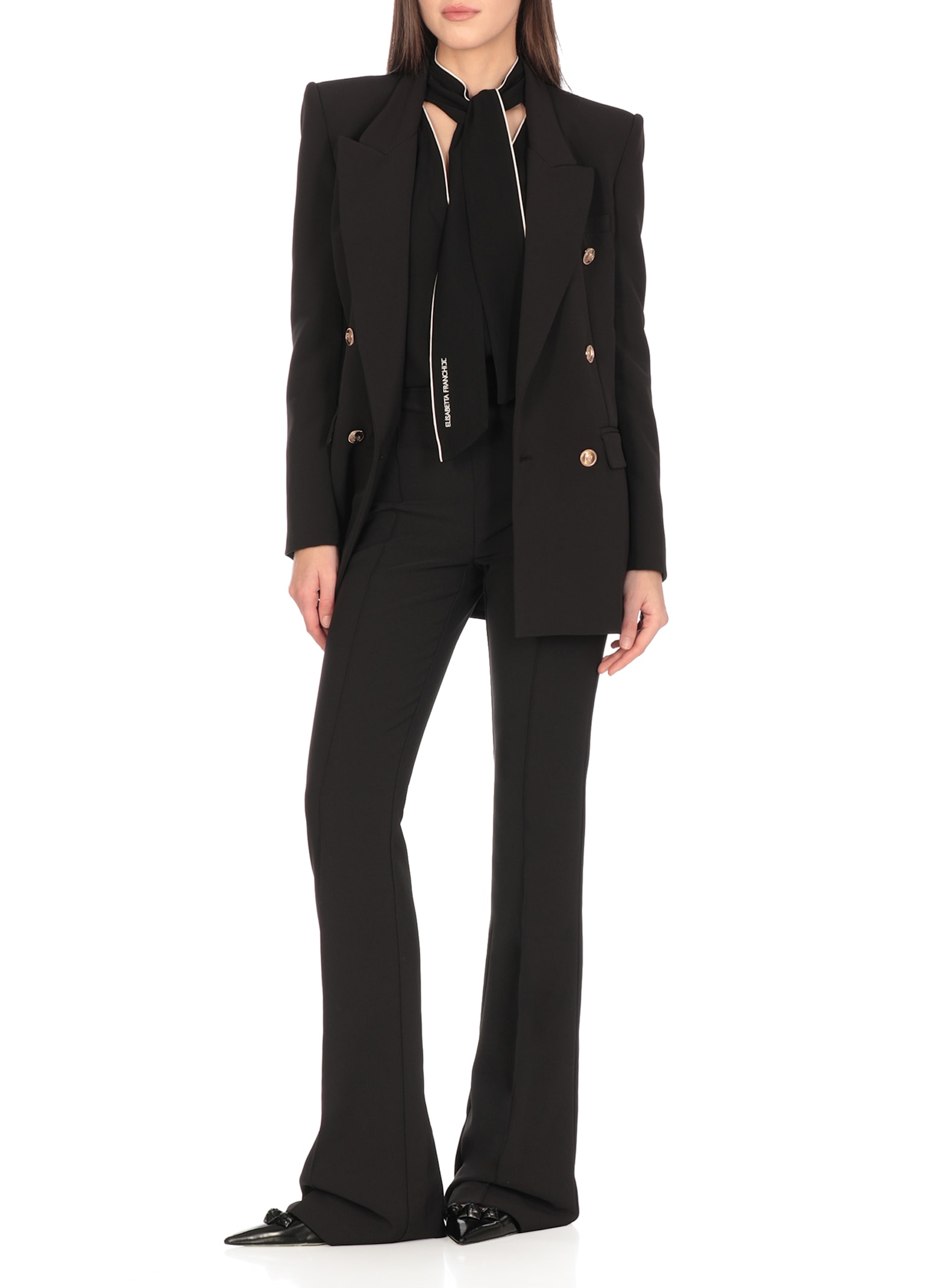 Elisabetta Franchi Crepe Double Breasted Blazer In Black