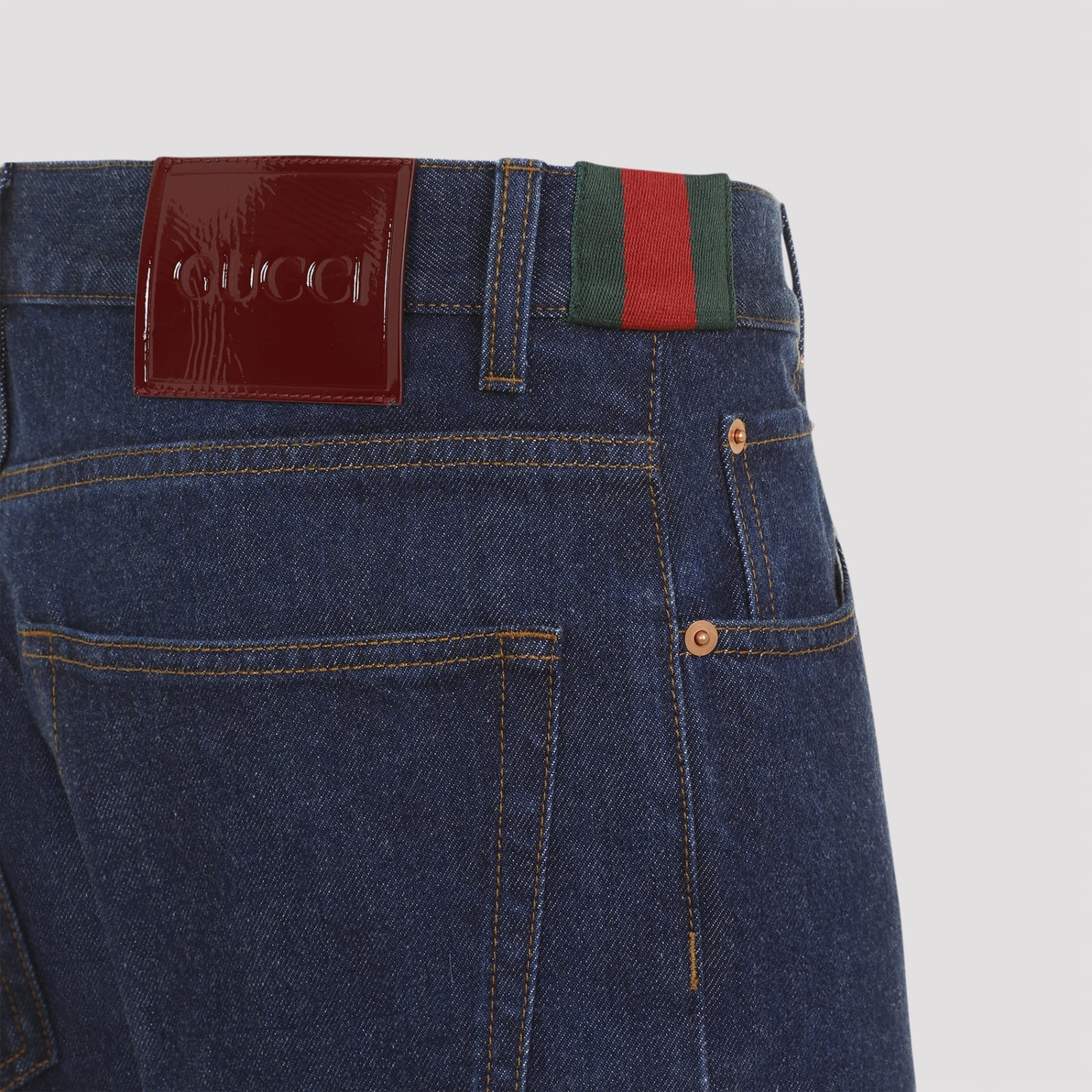 Shop Gucci New Tapered Jeans In Dark Blue Mix