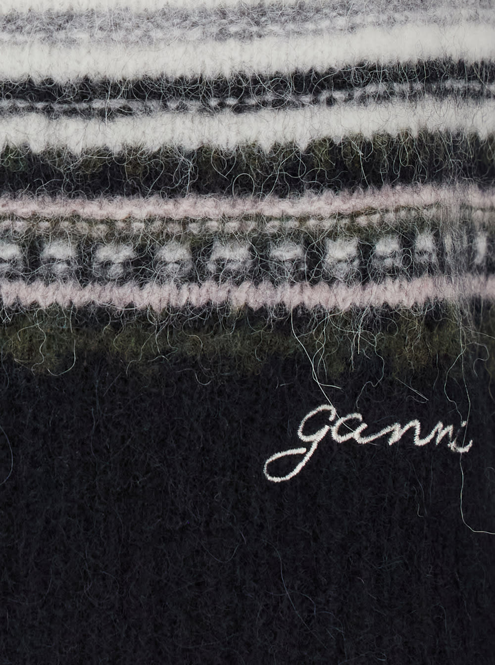 Shop Ganni Soft Wool Stripe O-neck In Black