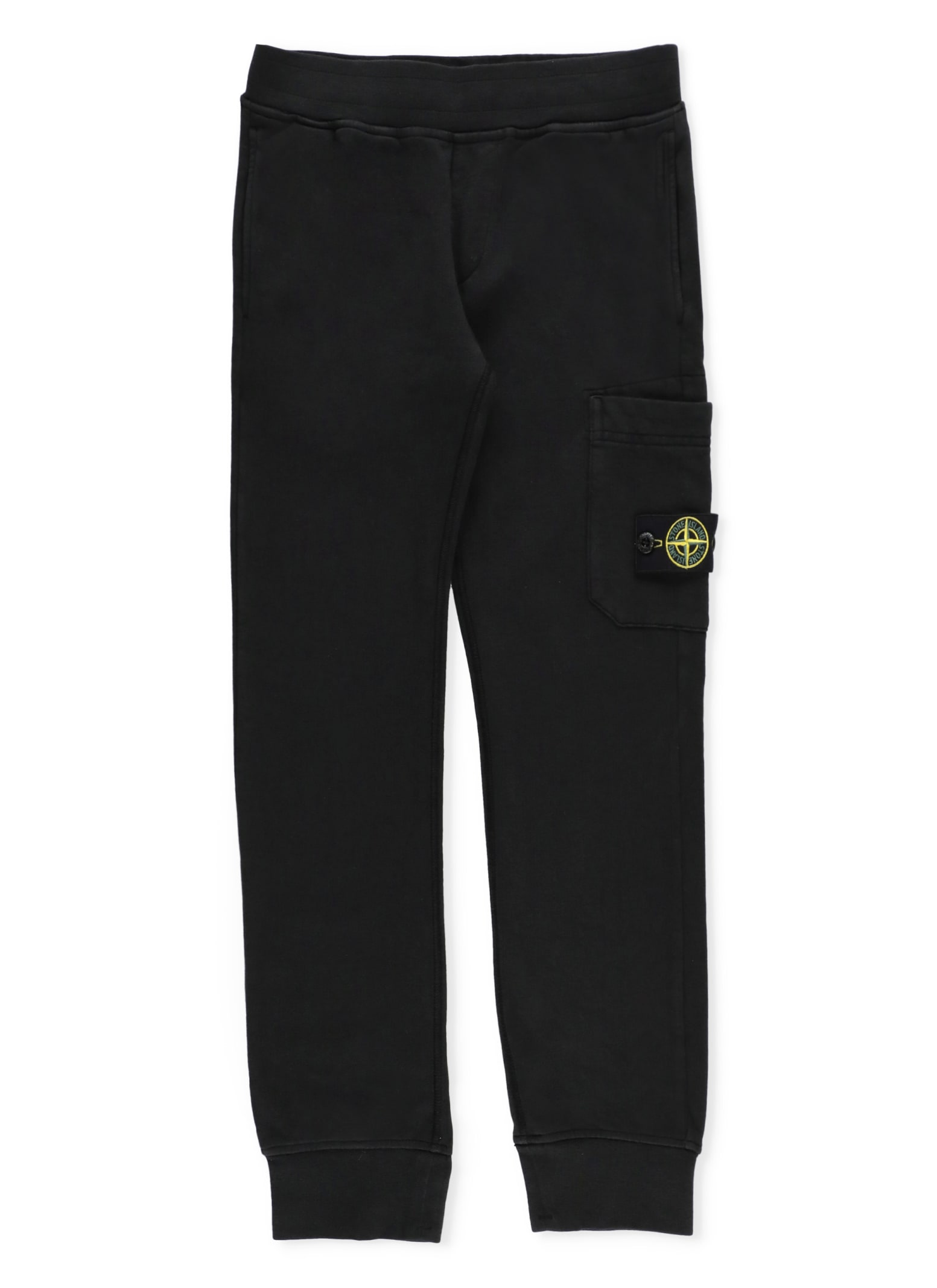 Stone Island Blue Pants With Elastic Waist And Logo Patch On The Pocket In Cotton Stretch Boy In Black