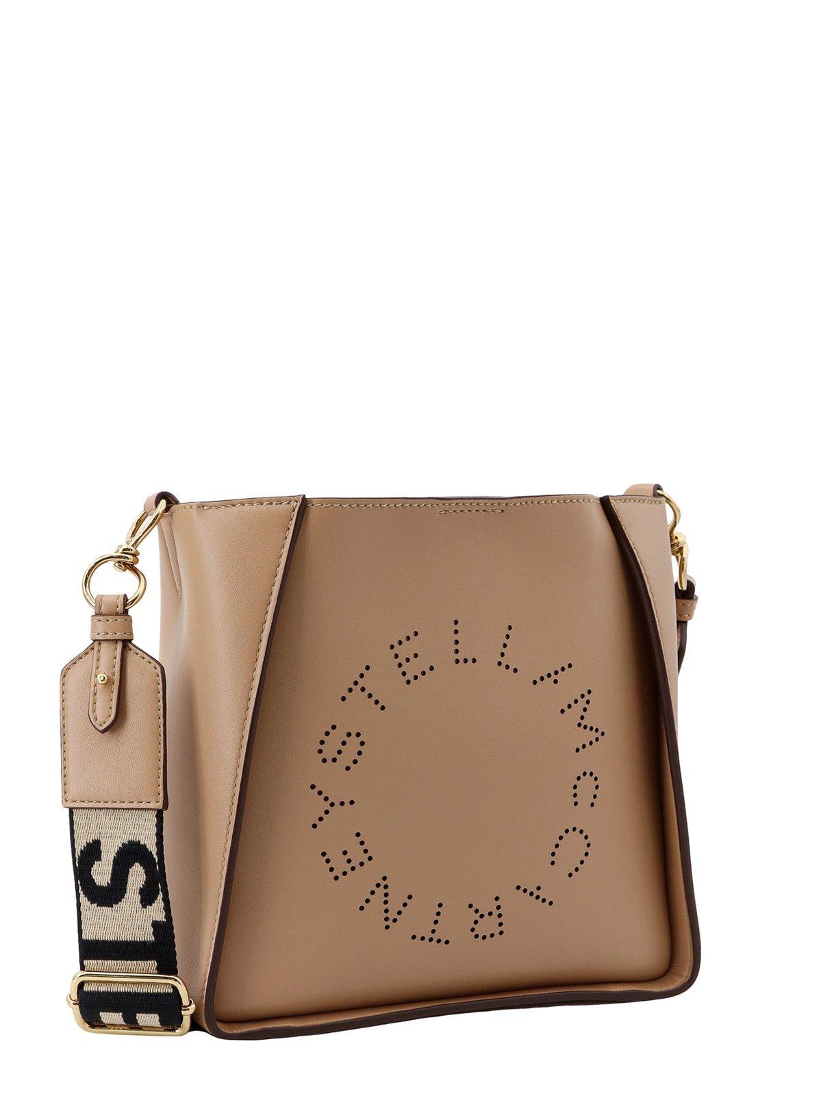 Shop Stella Mccartney Perforated Logo Crossbody Bag In Sand