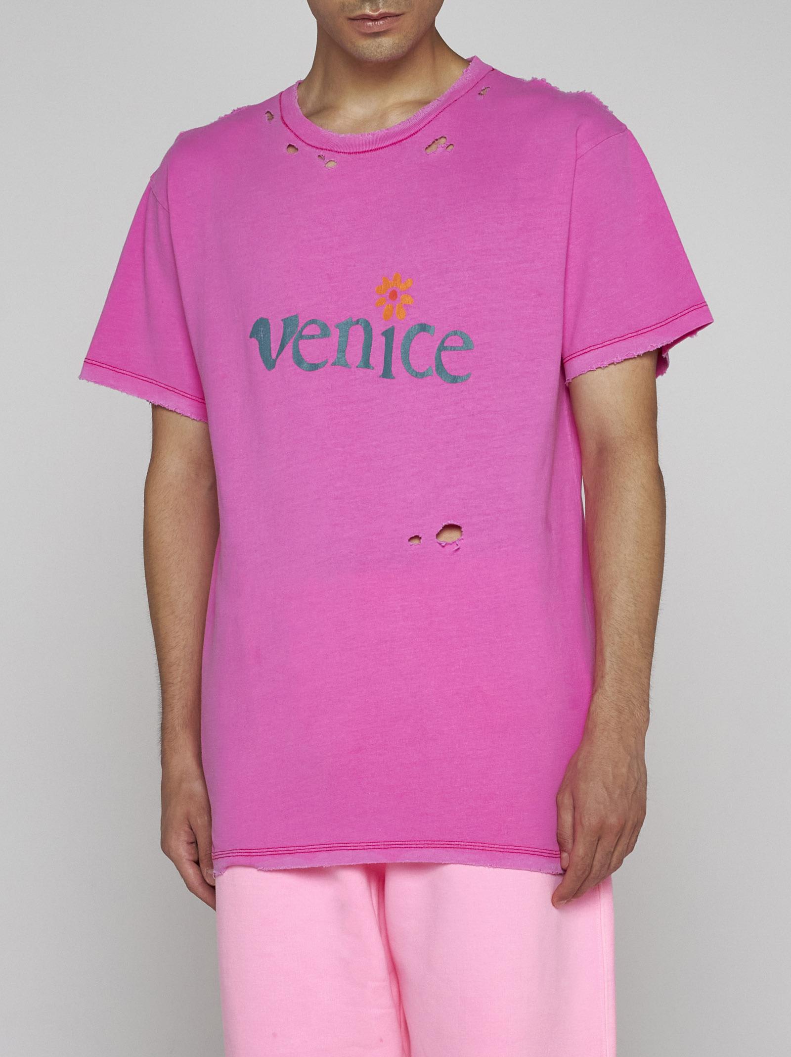 Shop Erl Venice Cotton And Linen T-shirt In Pink
