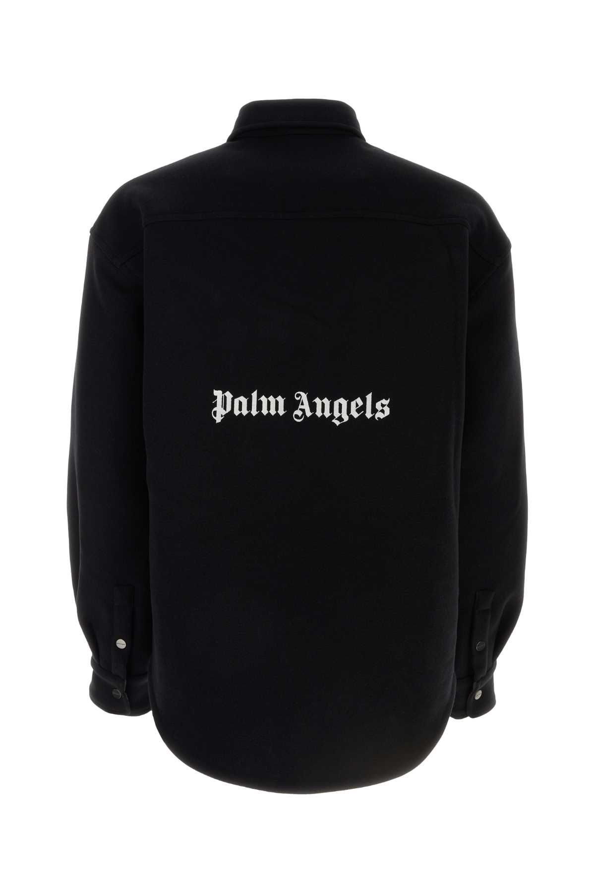Shop Palm Angels Black Virgin Wool Shirt In Blackwhit