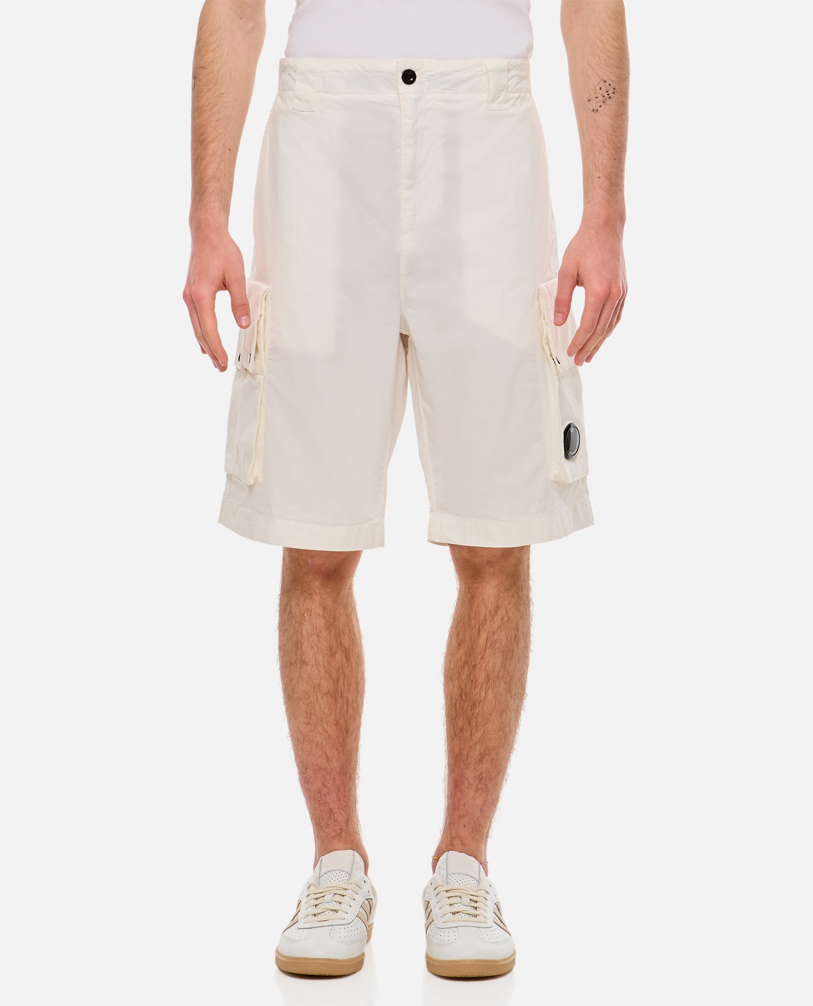 Shop C.p. Company Twill Stretch Cargo Shorts In White