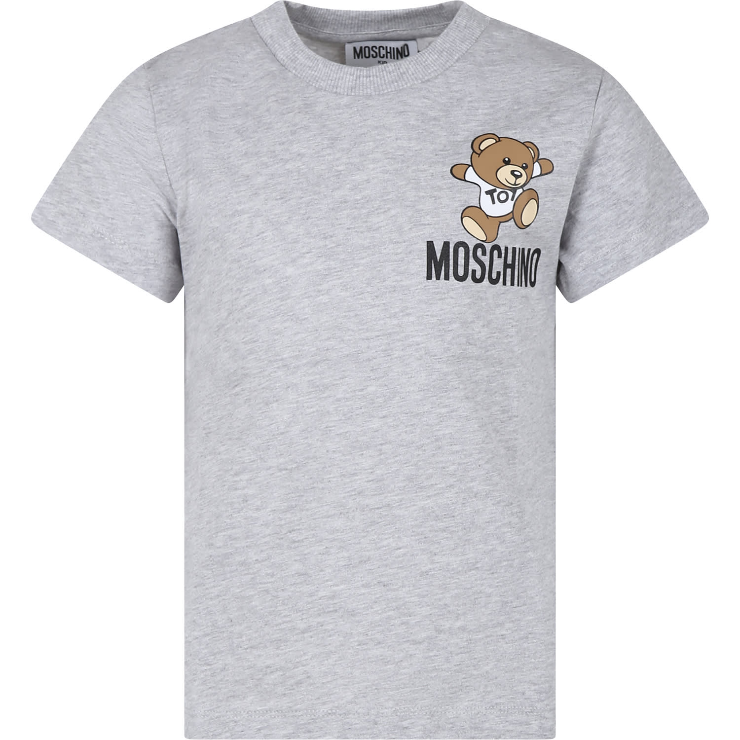 Shop Moschino Grey T-shirt For Kids With Teddy Bear And Logo